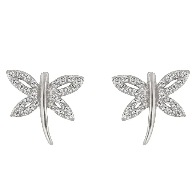 Sparkly Dragonfly Pendant Necklace and Earrings Set Silver