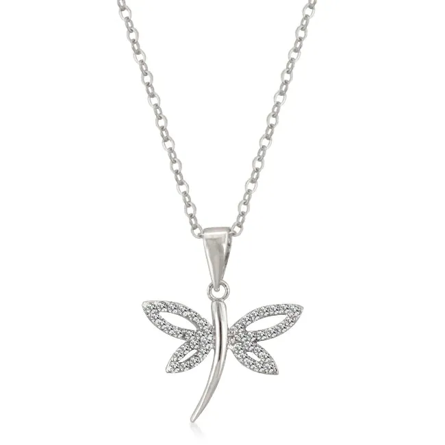 Sparkly Dragonfly Pendant Necklace and Earrings Set Silver