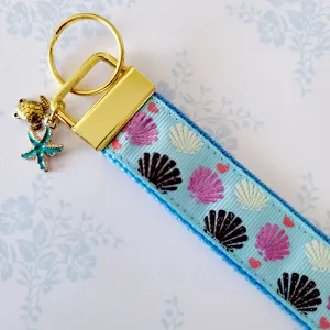 Sparkly Shells on Yellow Gold Key Chain Fob with Shell Charm