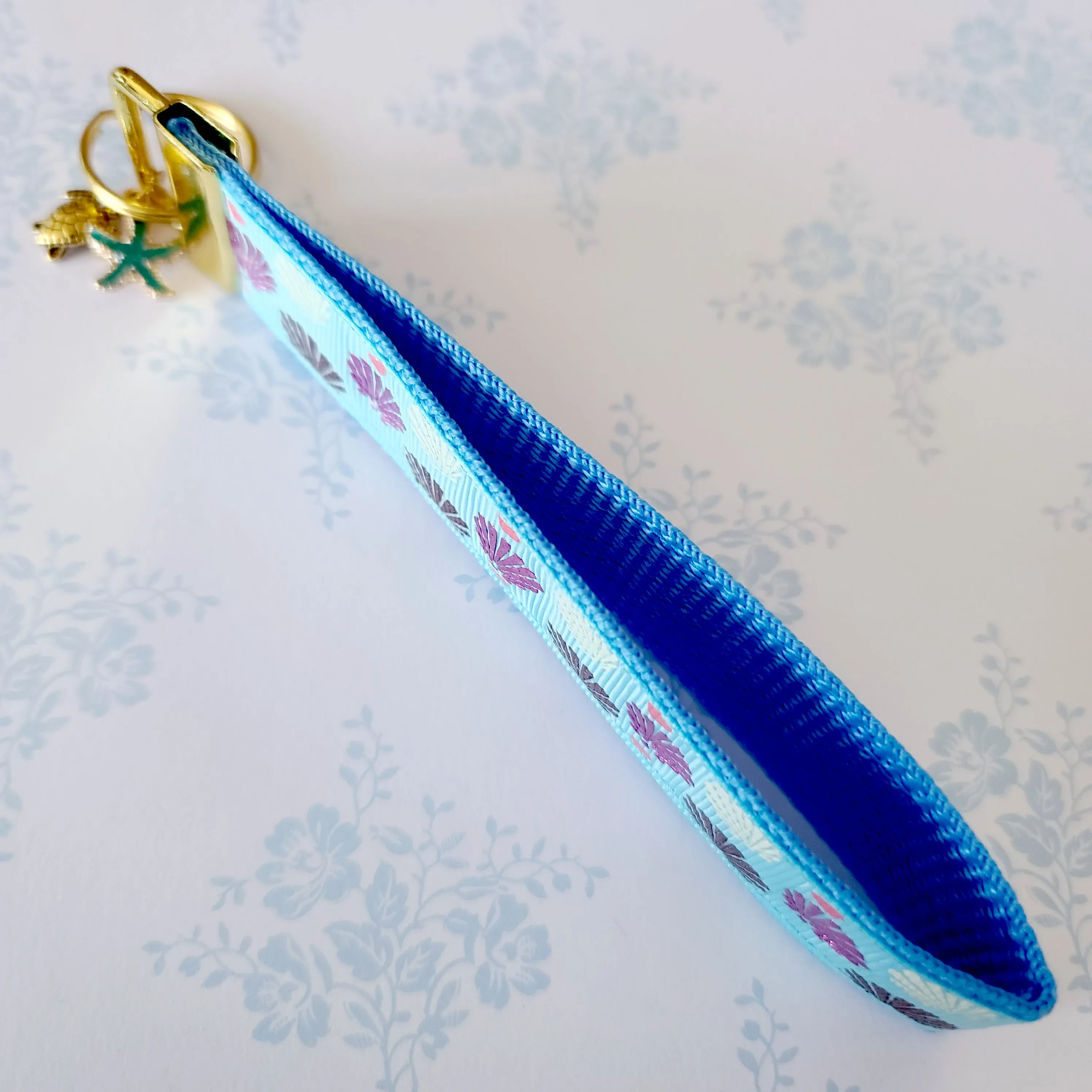 Sparkly Shells on Yellow Gold Key Chain Fob with Shell Charm