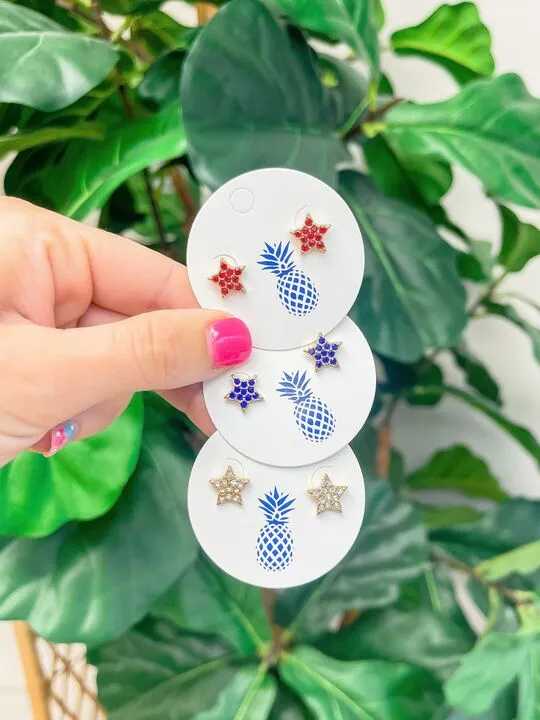 Sparkly Star Stud Earrings - Red