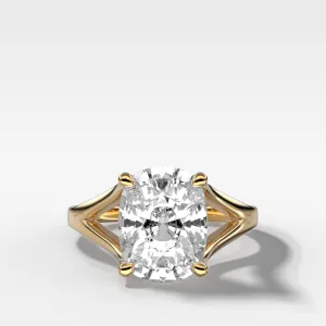Split Shank Solitaire Engagement Ring with Elongated Cushion Cut Diamond