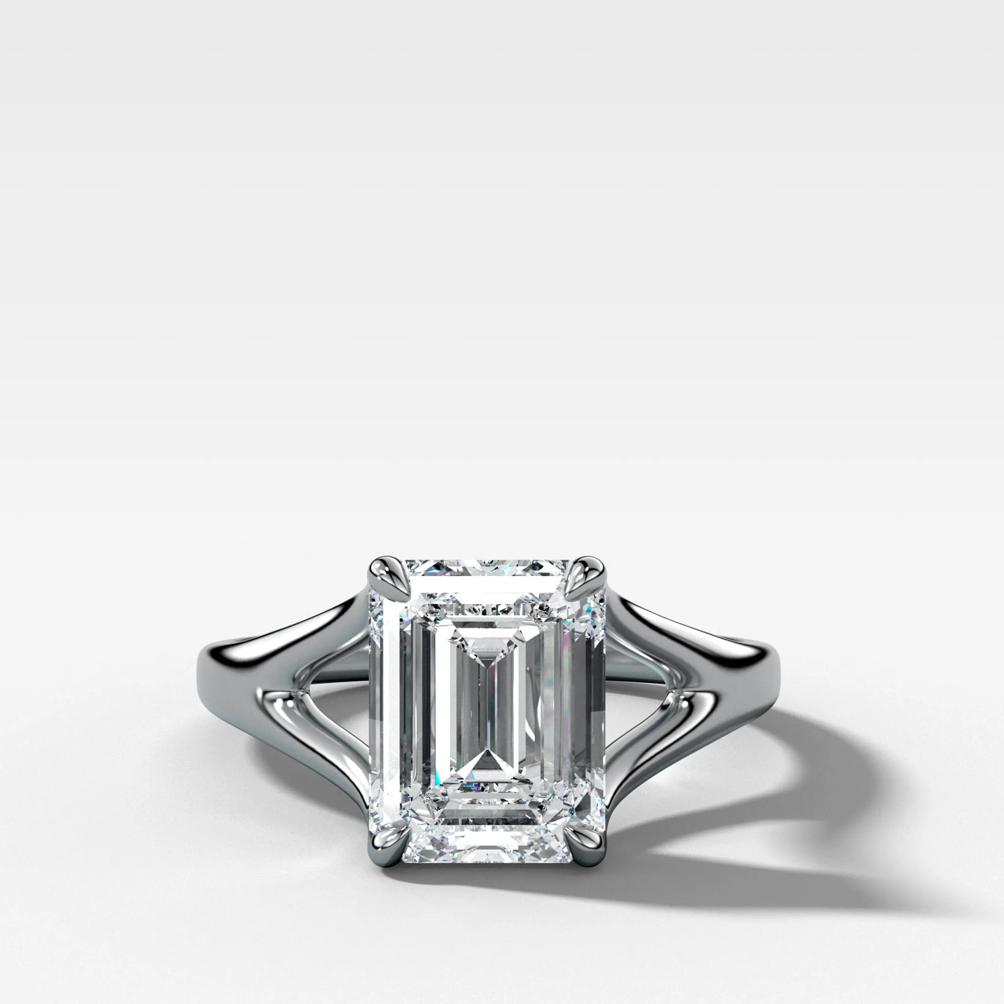 Split Shank Solitaire Engagement Ring with Emerald Cut Diamond