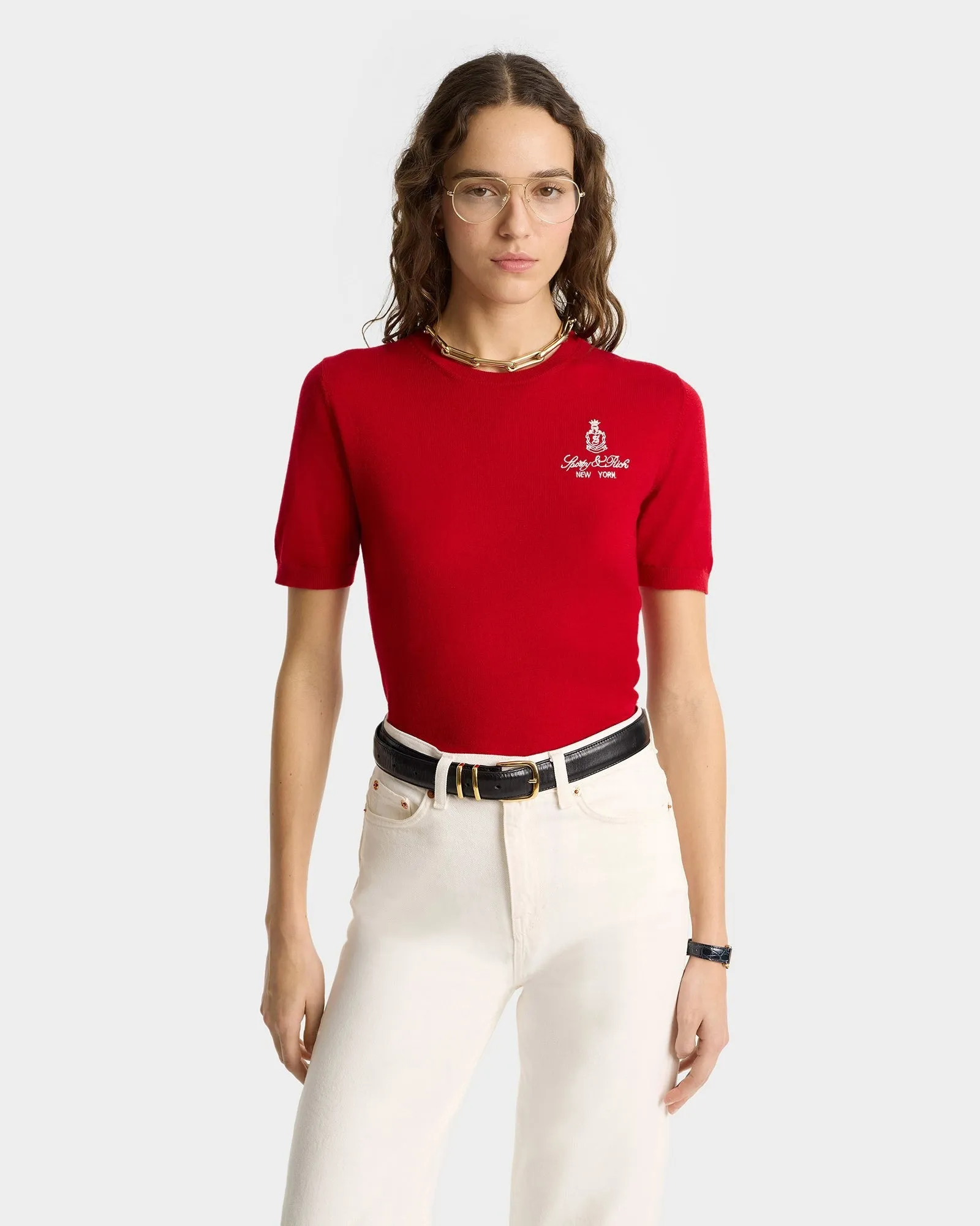 Sporty & Rich Vendome Merino Sweater in Ruby