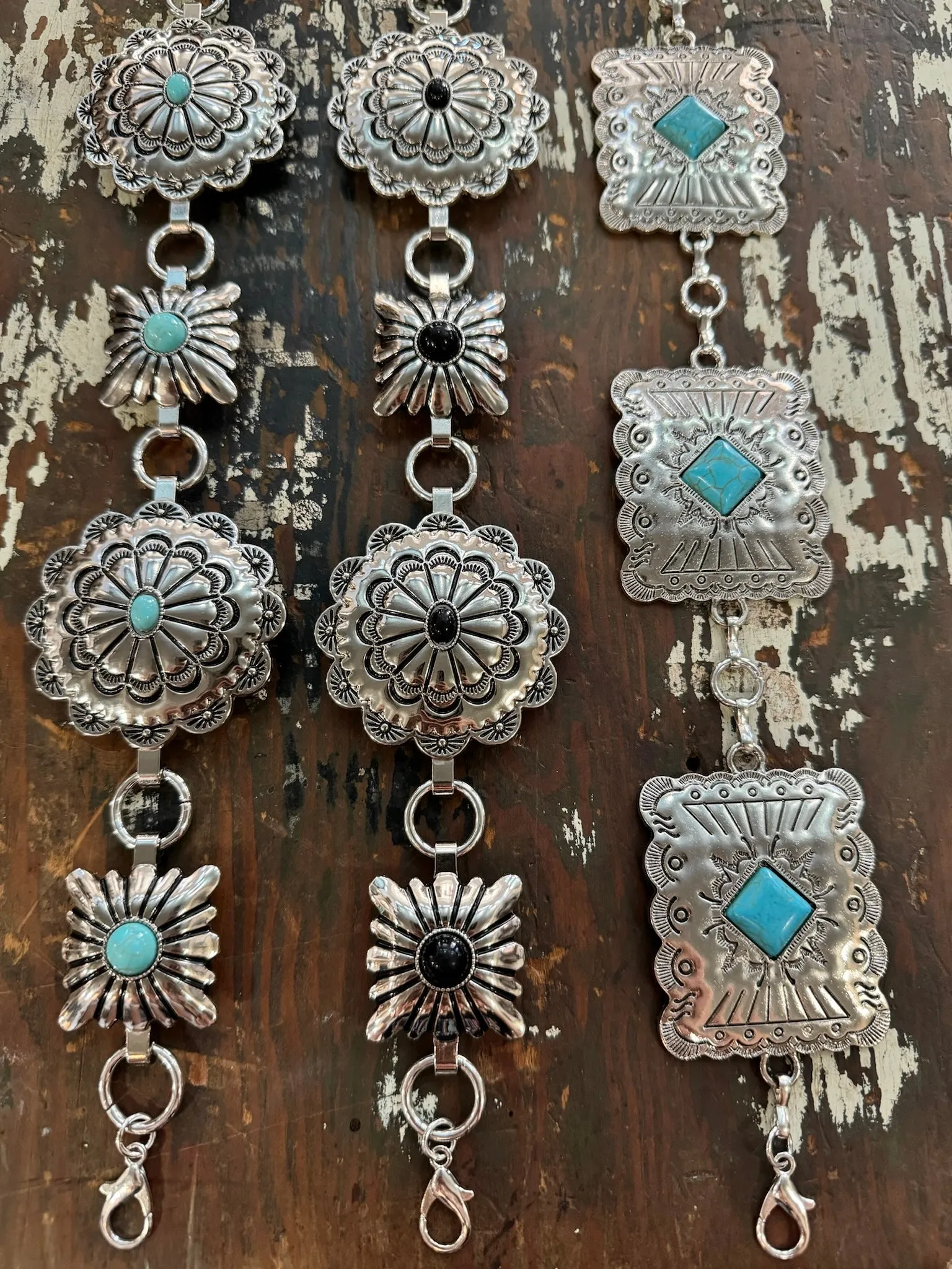 Square Turquoise Silver Concho Belt