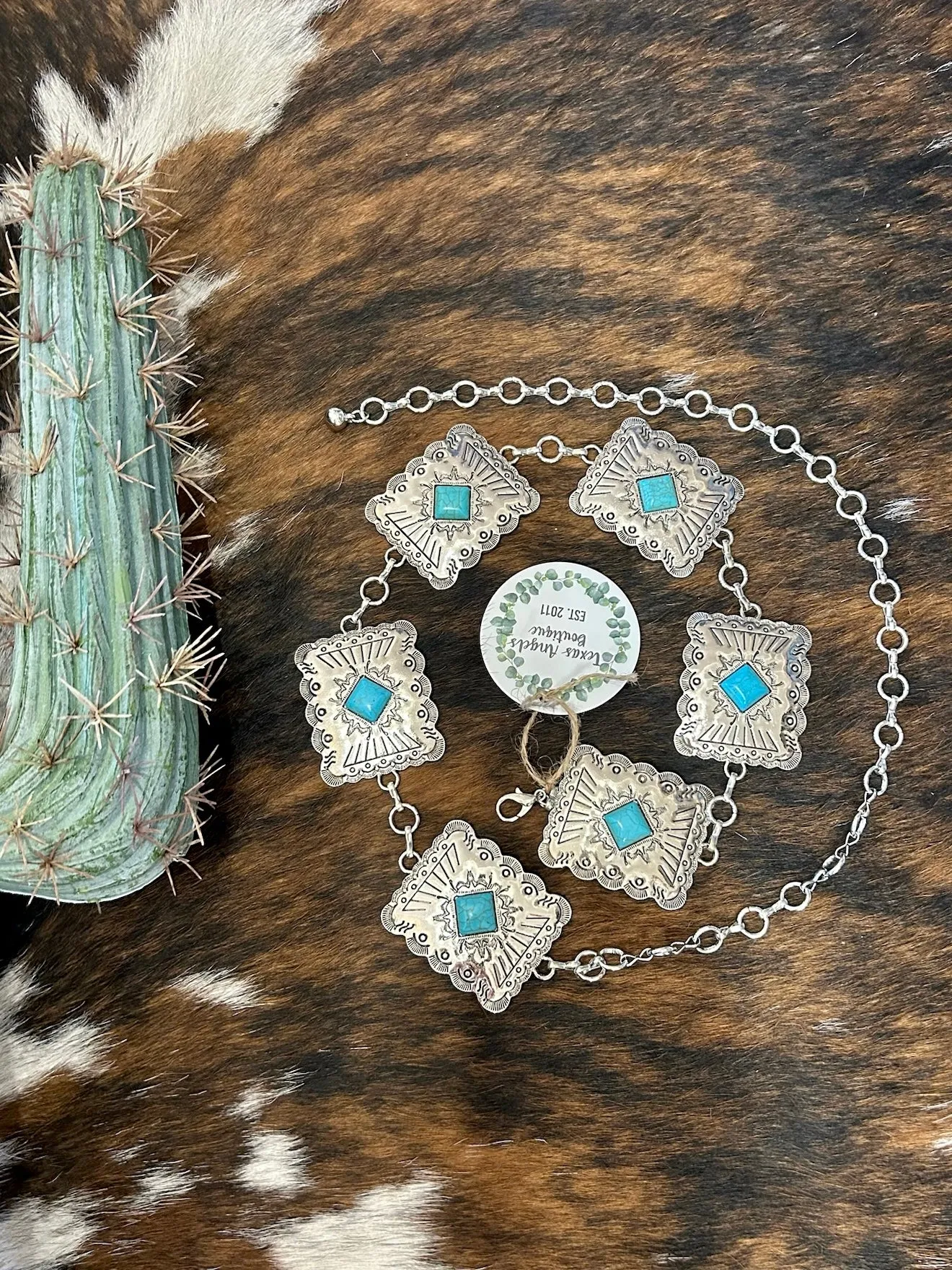 Square Turquoise Silver Concho Belt