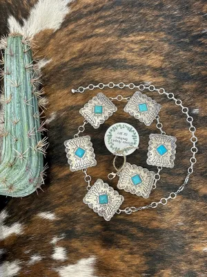 Square Turquoise Silver Concho Belt