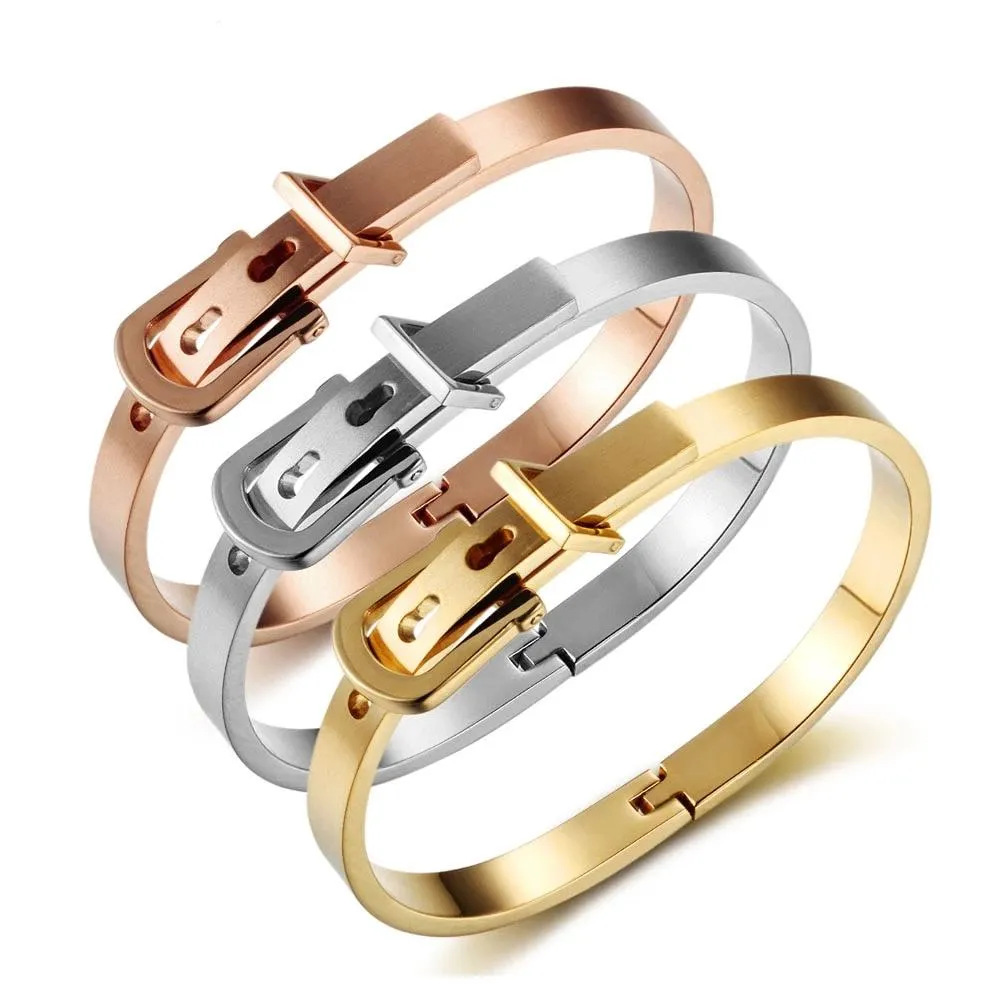 Stainless Steel Bangle Bracelet for Women, Rose Gold Color, 3 Color Options, Trendy Fashion Jewelry