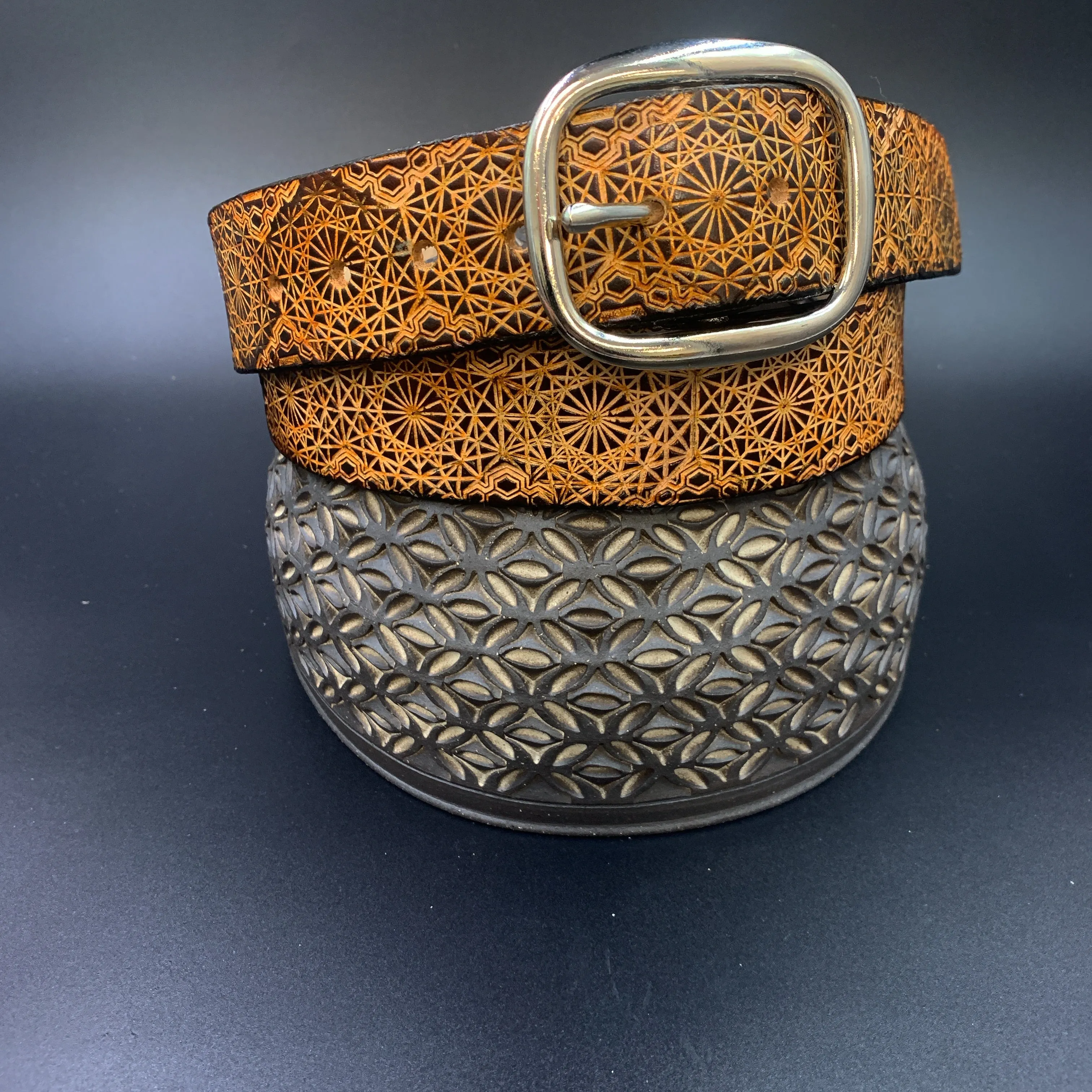 Stamped Leather Belt - Classy/Dress