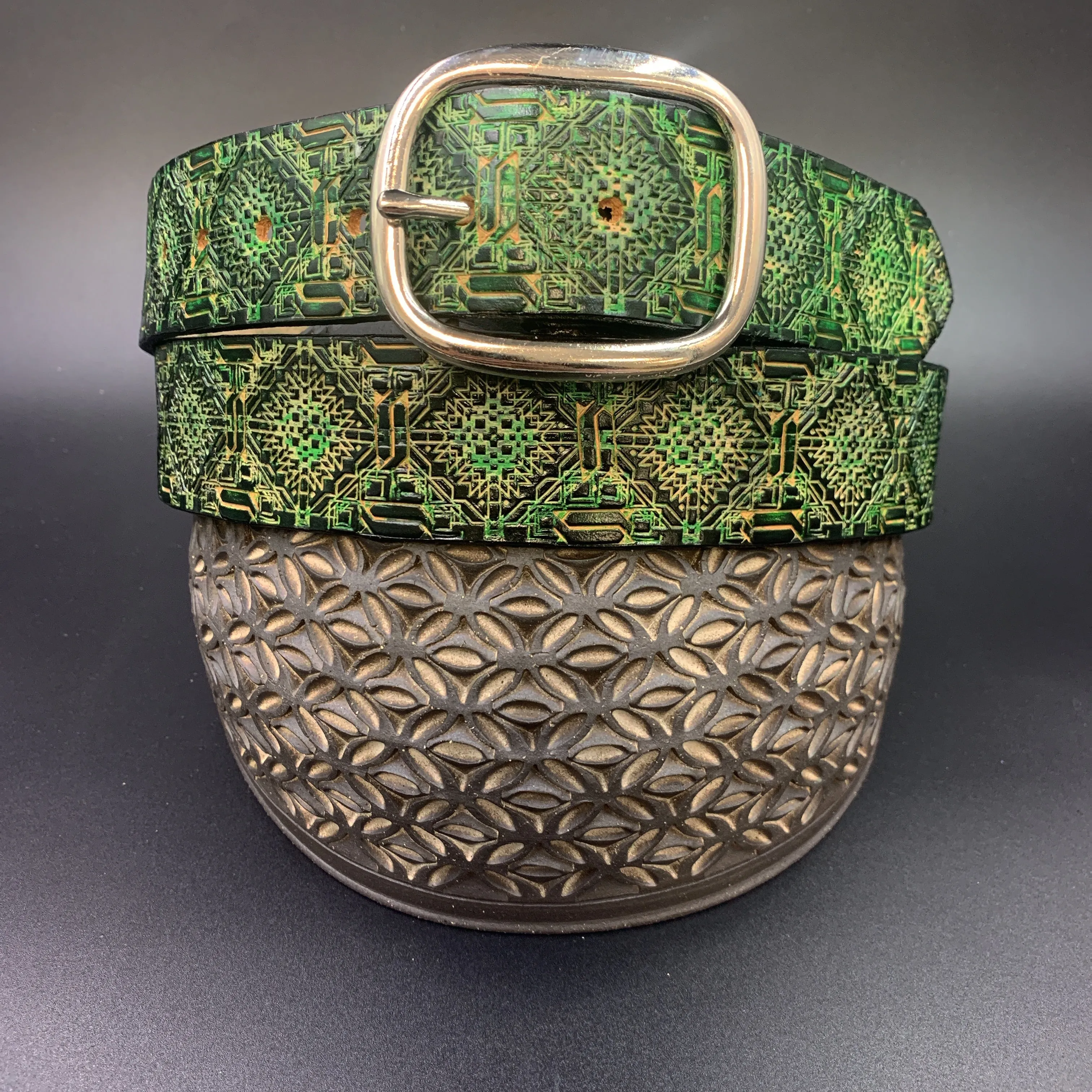 Stamped Leather Belt - Classy/Dress