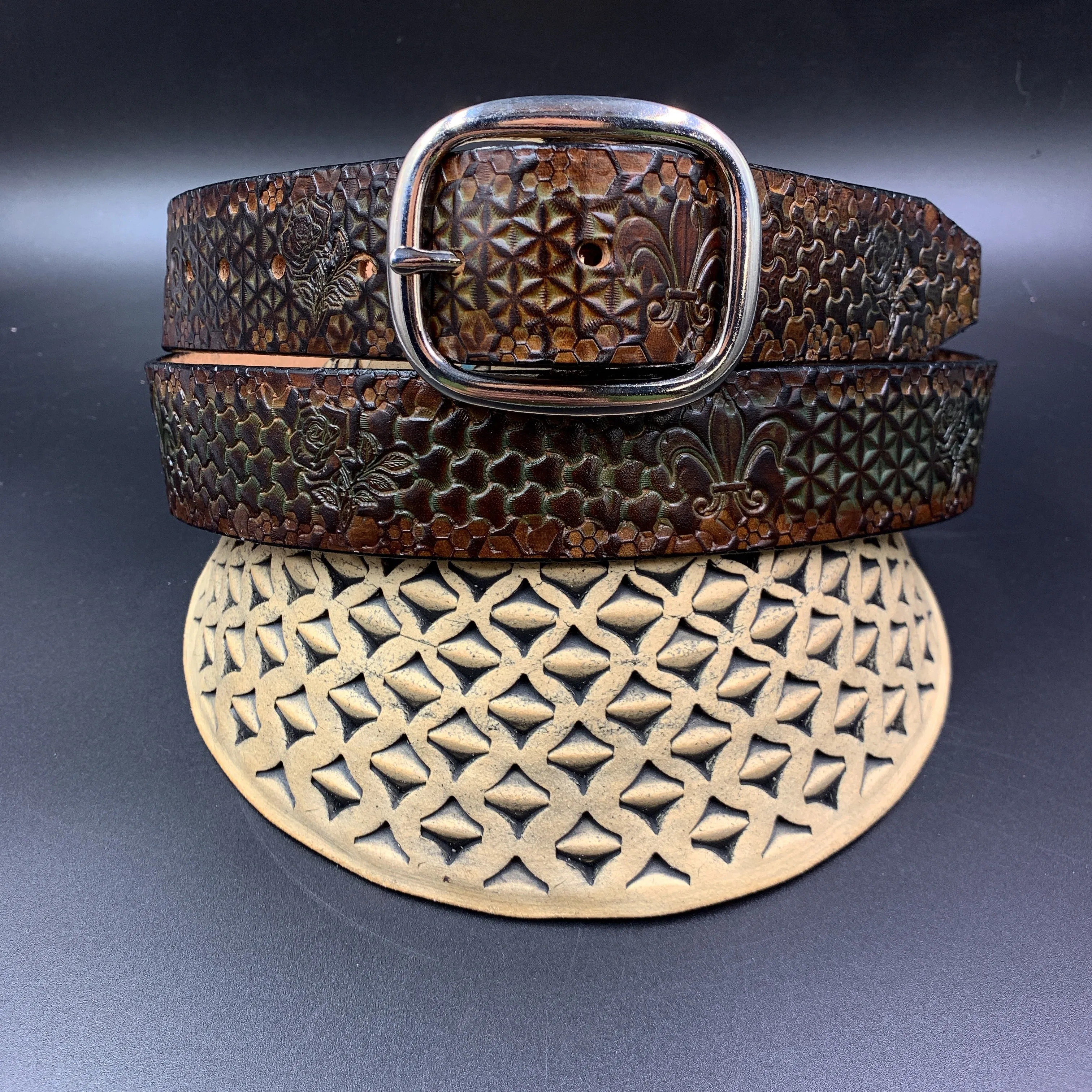 Stamped Leather Belt - Classy/Dress