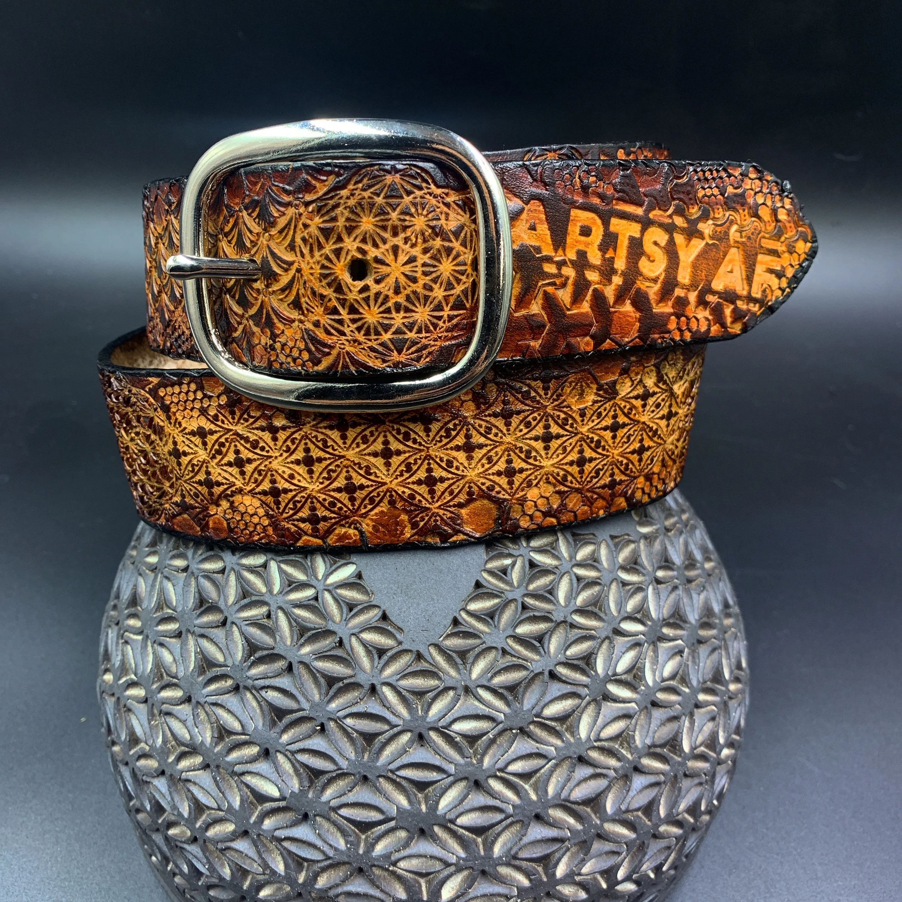 Stamped Leather Belt - Classy/Dress