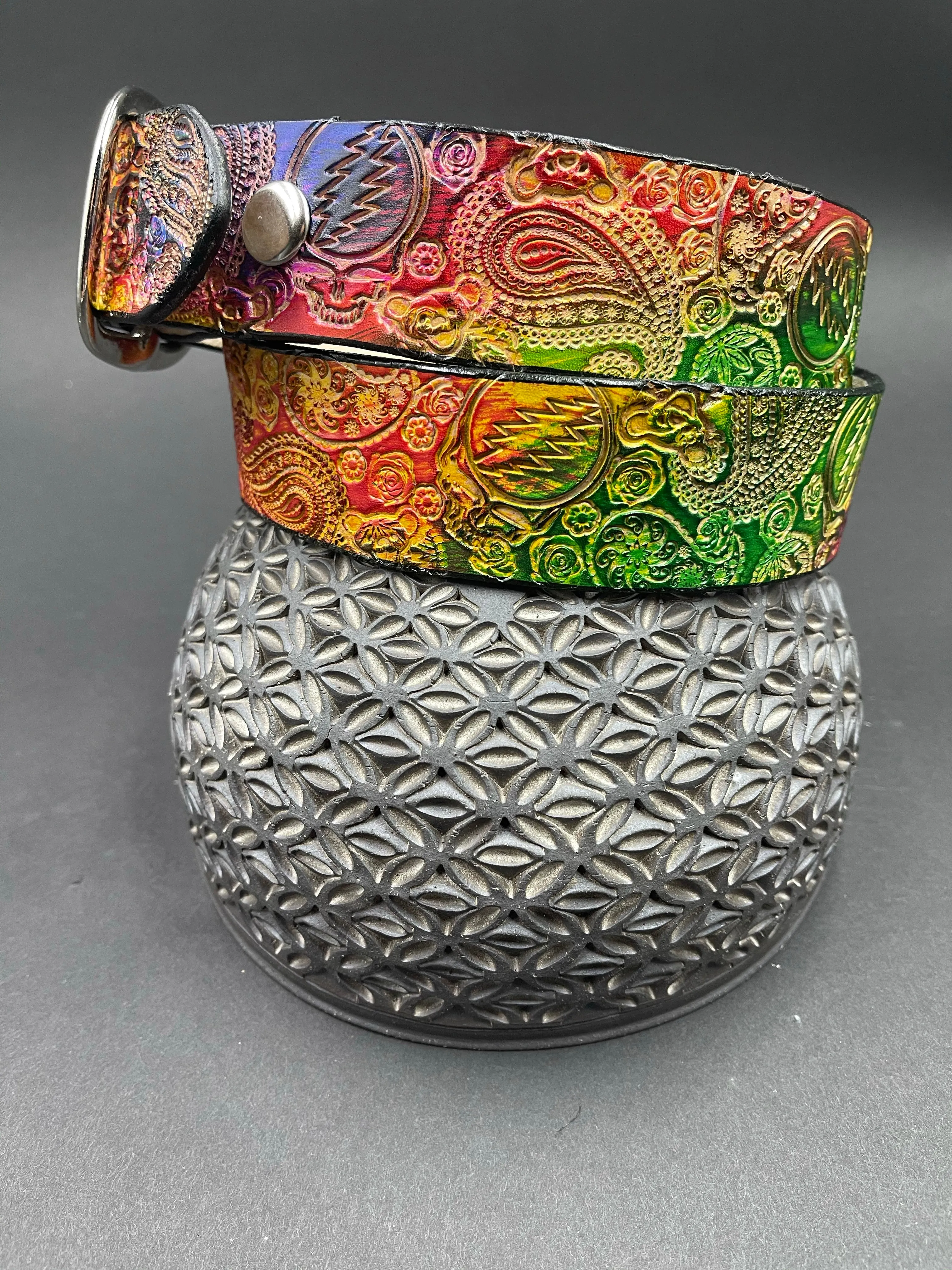 Stamped Leather Belt - Paisley