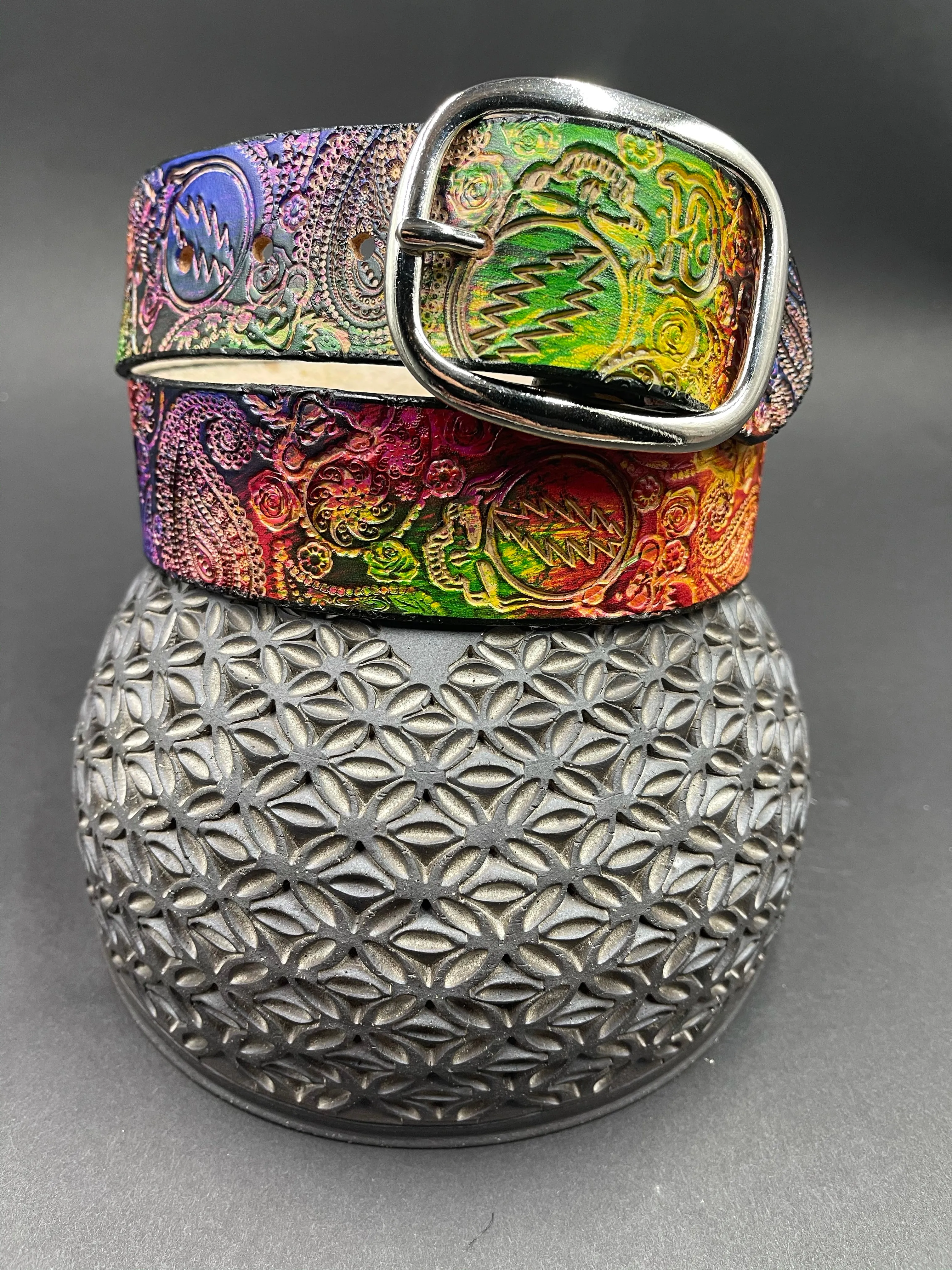 Stamped Leather Belt - Paisley