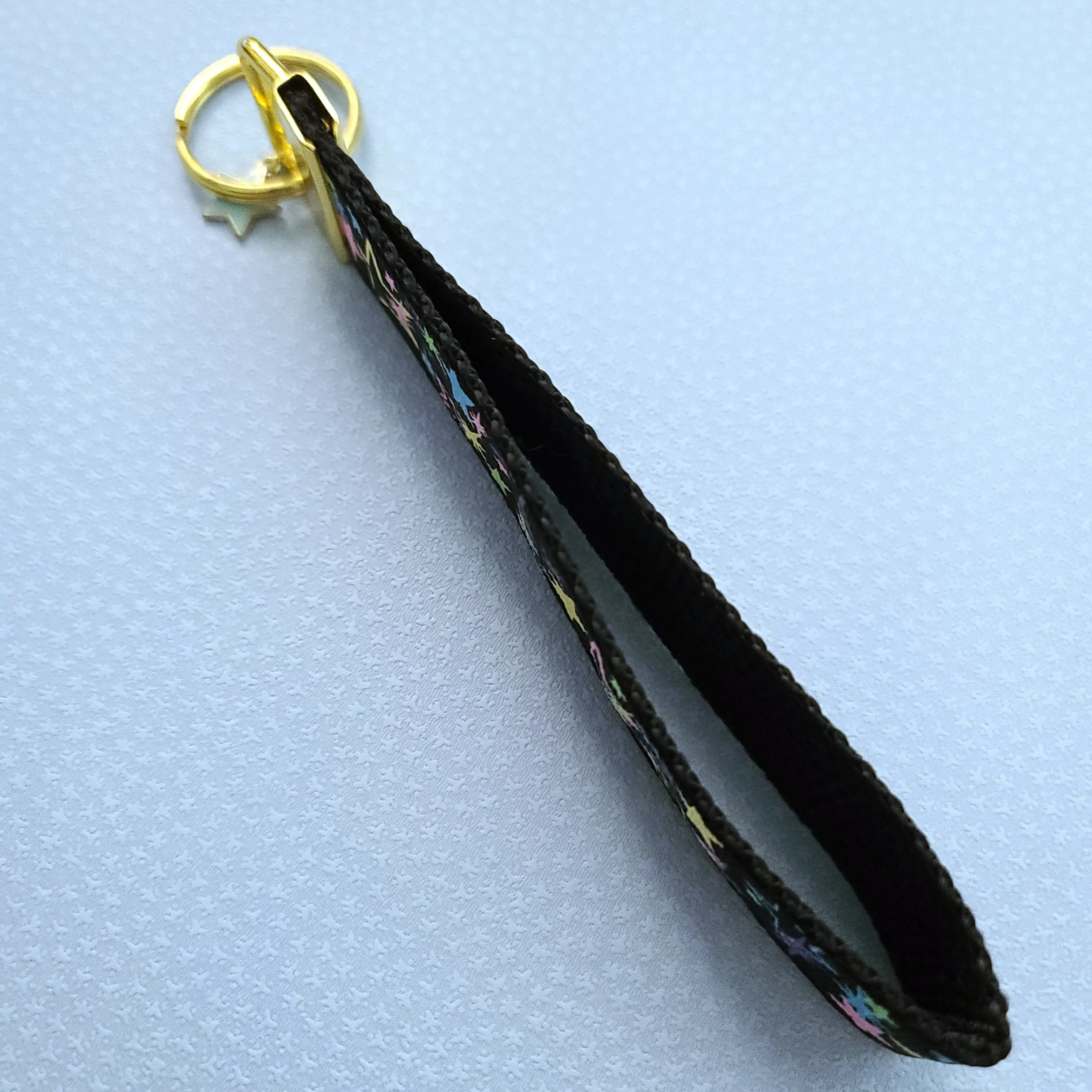 Stars on Black with Glitter on Gold Key Chain Fob with Enameled Star cmCharm