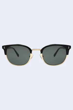 Stockholm Sunglasses in Black/Gold W/ Olive Lenses