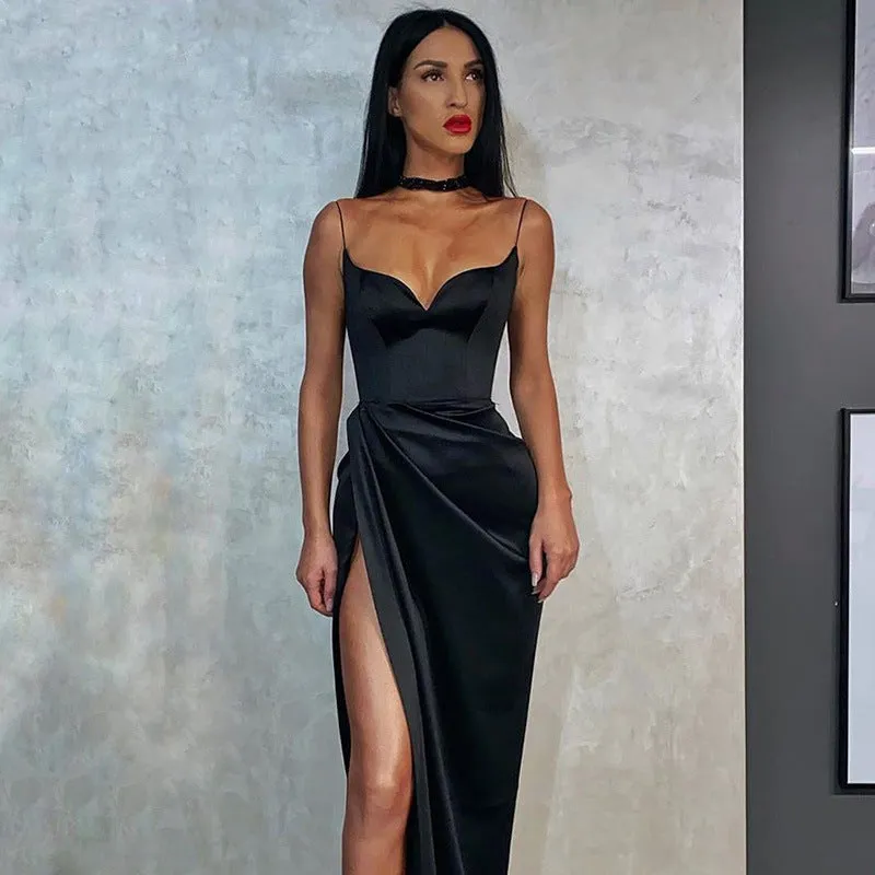 Strappy Sling Backless Party Bodycon Midi Dresses Black