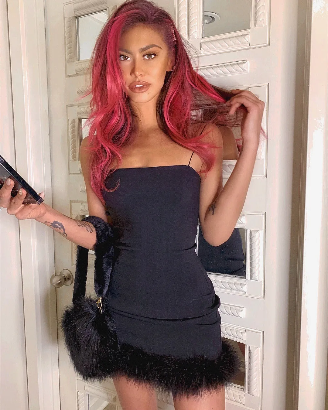 Strappy Sling Furry Party Bodycon Mini Dresses Black