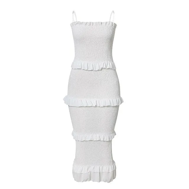 Summer Fashion Sling Long Dress Women with Ruffles