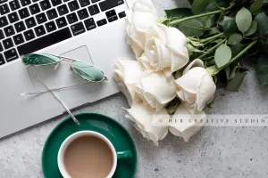 Sunglasses, Coffee & Roses. Digital Stock Image
