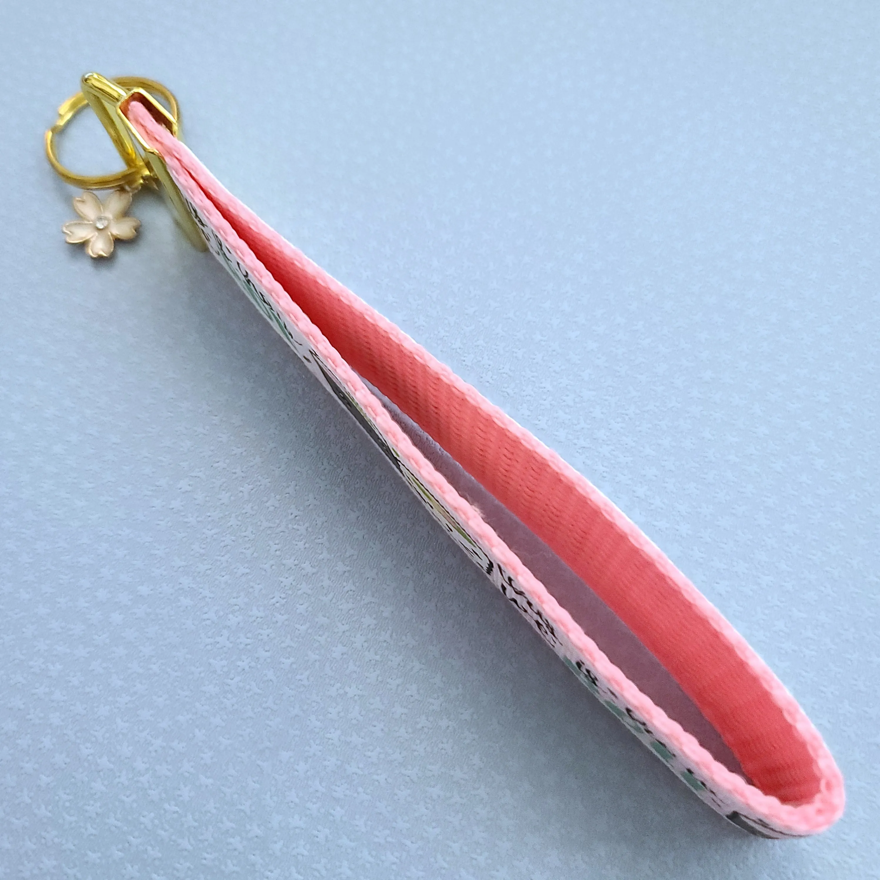 Sushi "This is How I Roll" Gold Key Chain Fob with Enameled Sakura Charm