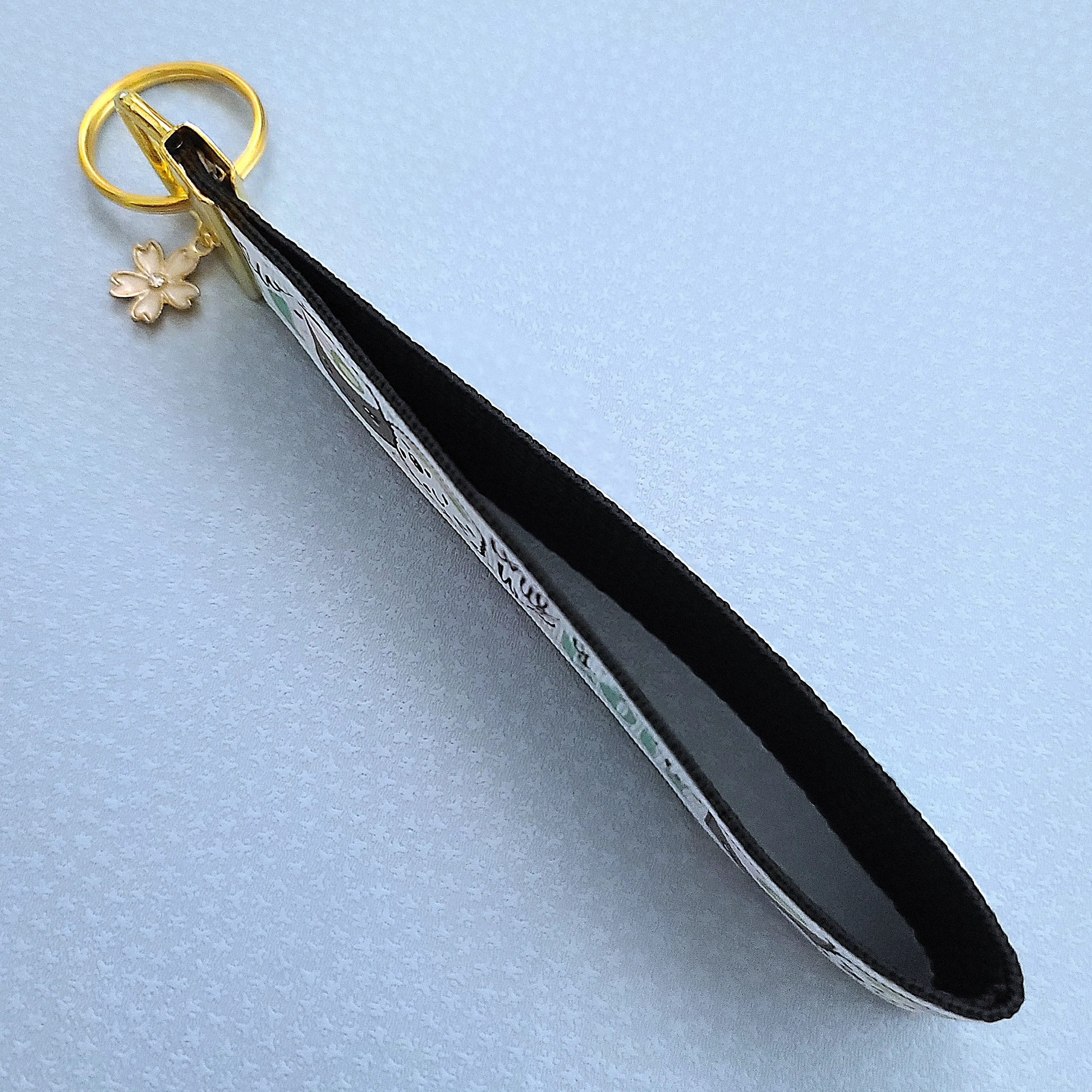 Sushi "This is How I Roll" Gold Key Chain Fob with Enameled Sakura Charm