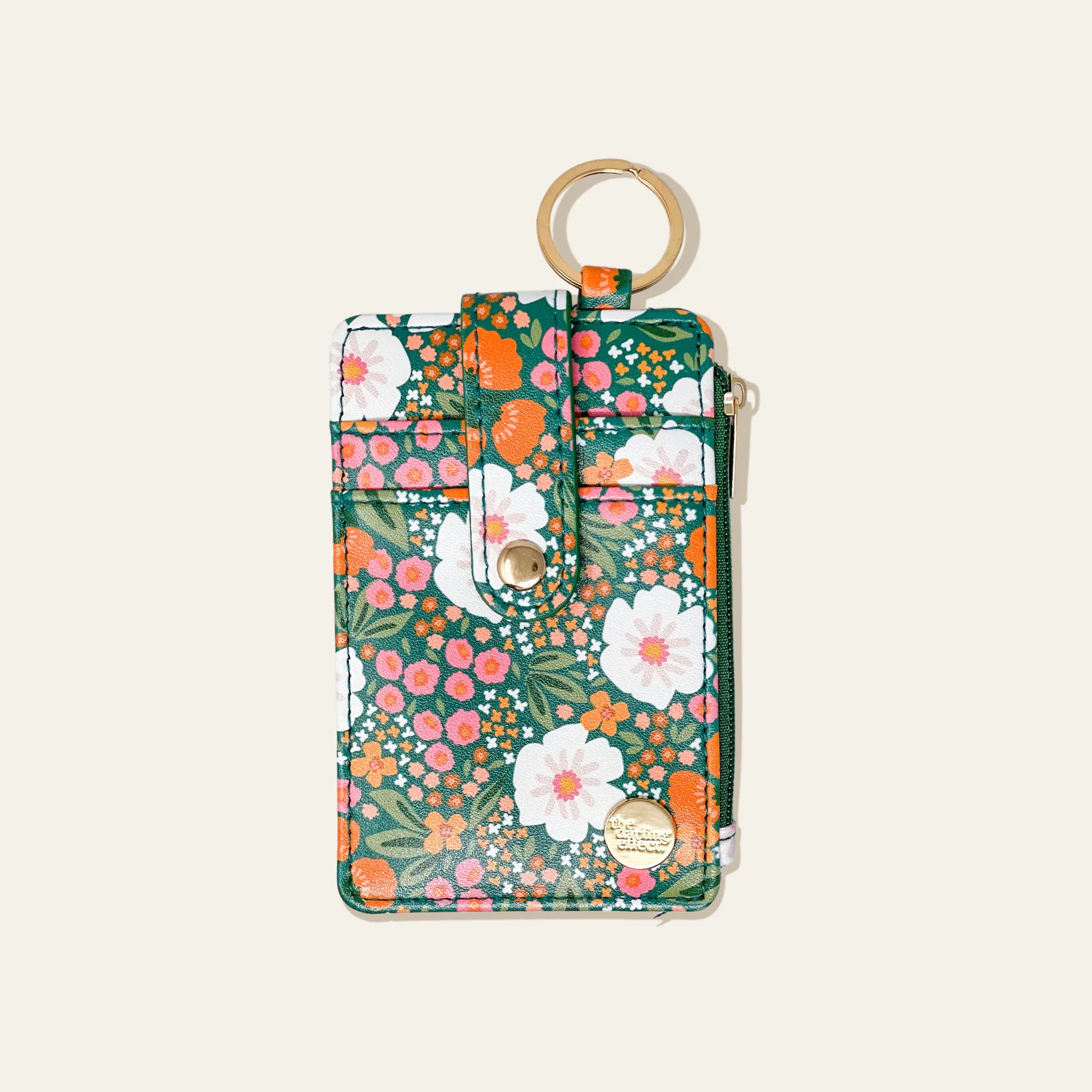 Sweet Meadow Keychain Card Wallet - Dark Green & Orange
