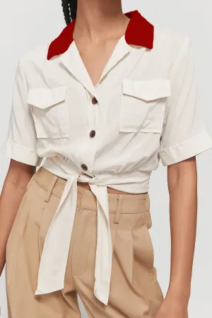 T Knot White And Red Top