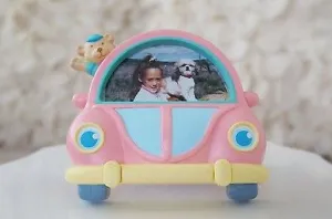 Teddy Bear in Pink Bug Car Picture Frame Children Kids Photo Frame