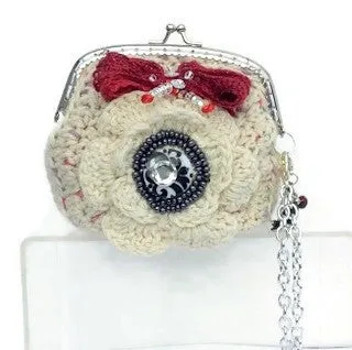 The cream rose coin purse, beige cotton, wristlet, handmade purse