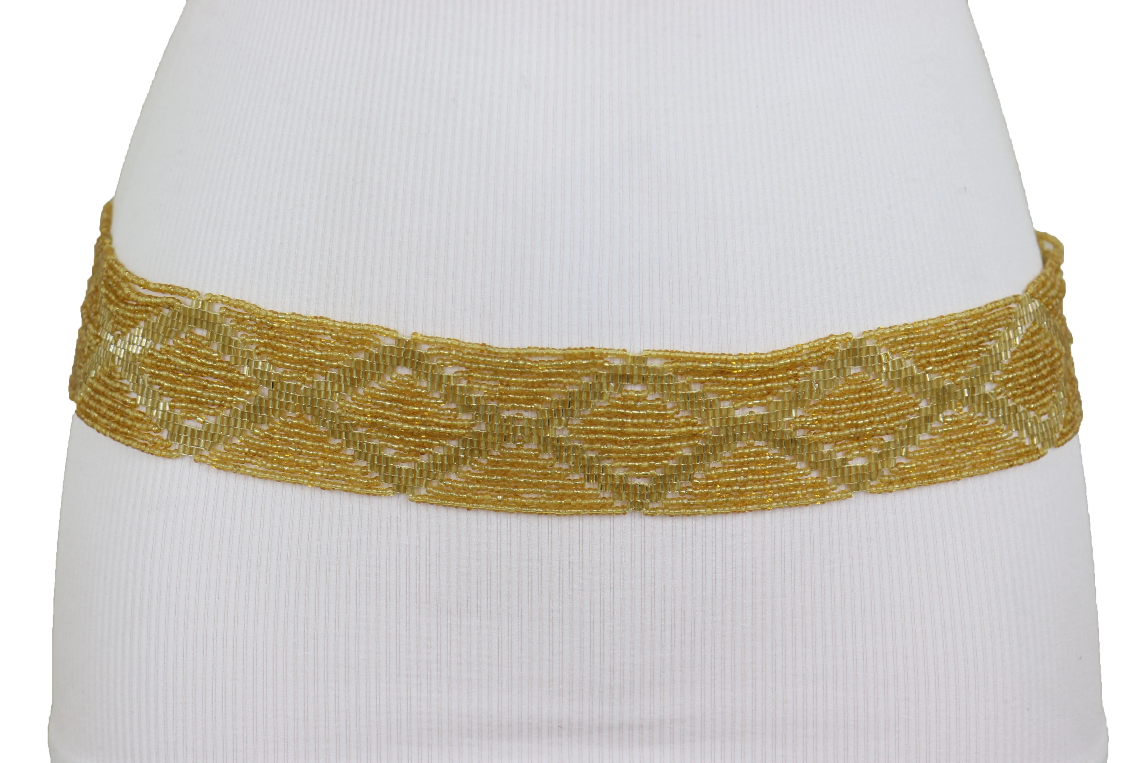 Tie Fashion Belt Yellow Gold Beads Wrap Around Hip High Waist Size M L