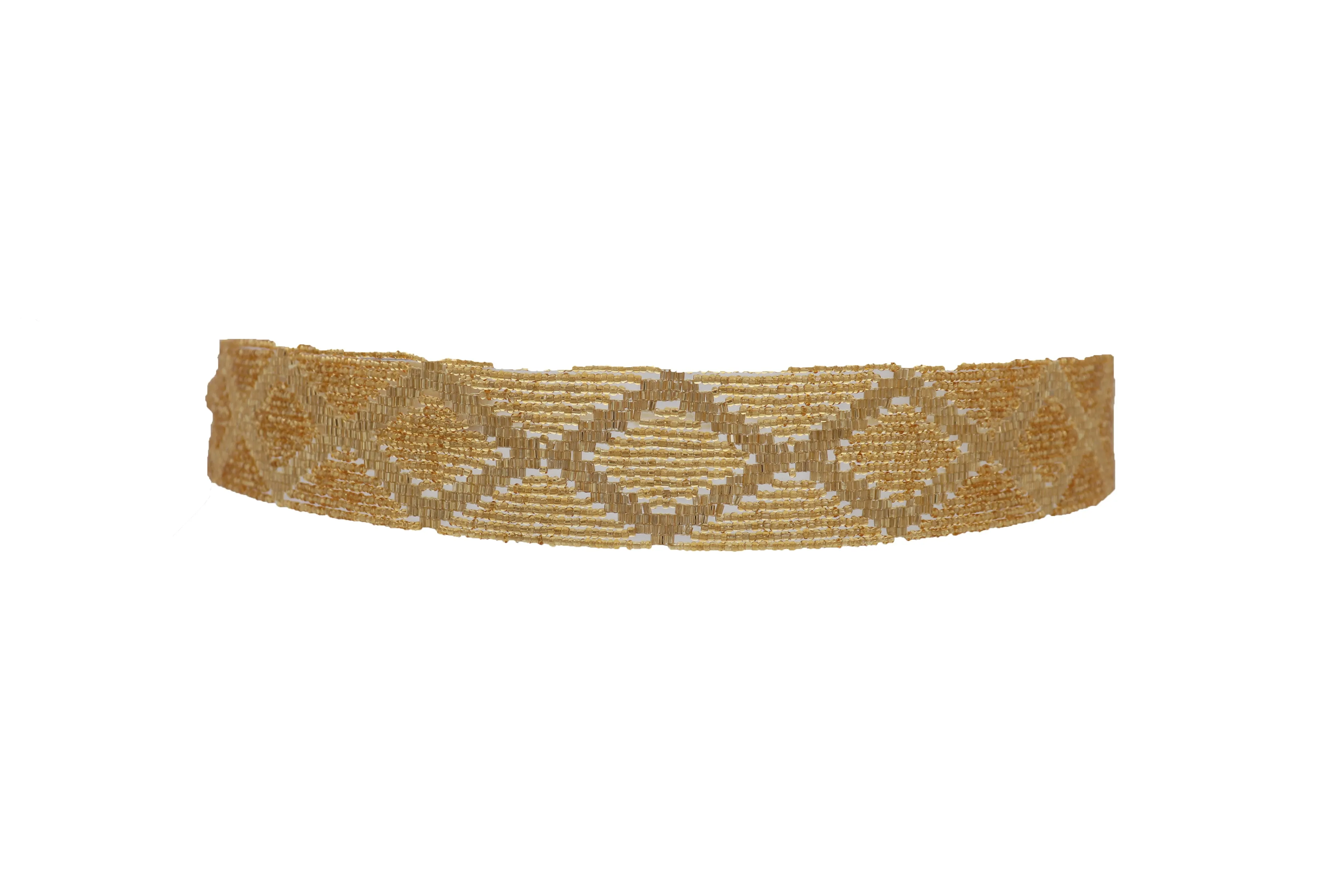 Tie Fashion Belt Yellow Gold Beads Wrap Around Hip High Waist Size M L