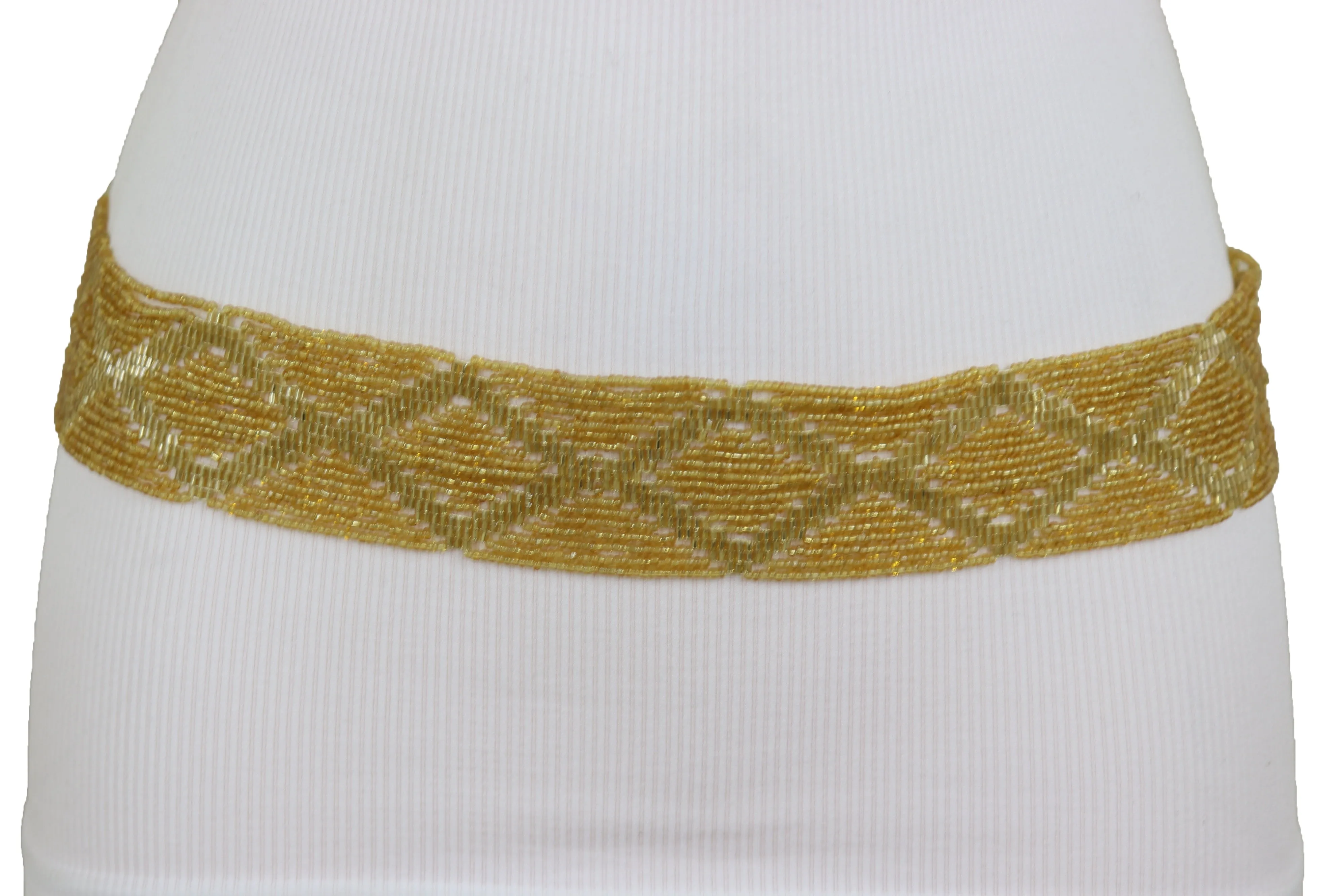 Tie Fashion Belt Yellow Gold Beads Wrap Around Hip High Waist Size M L
