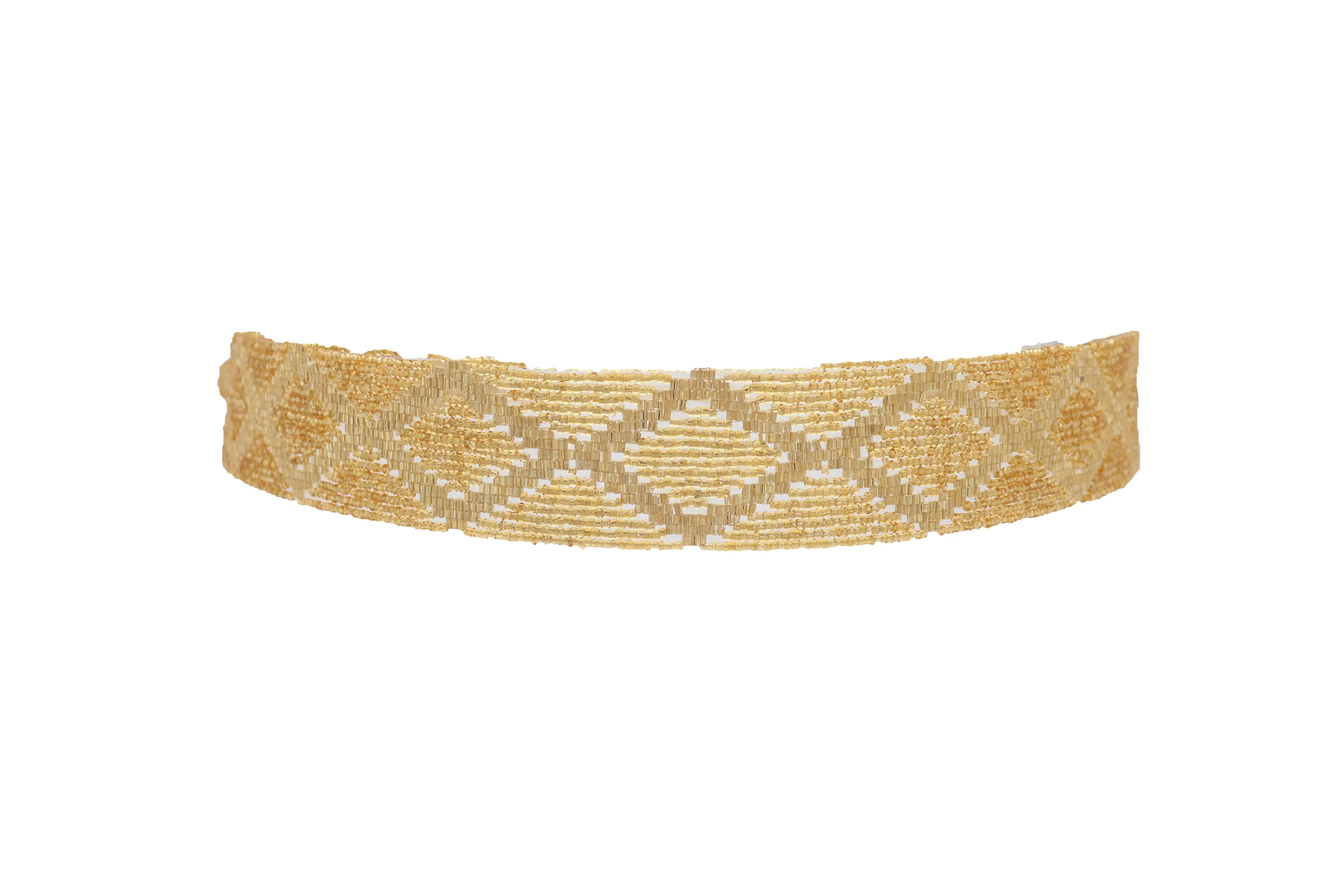 Tie Fashion Belt Yellow Gold Beads Wrap Around Hip High Waist Size M L