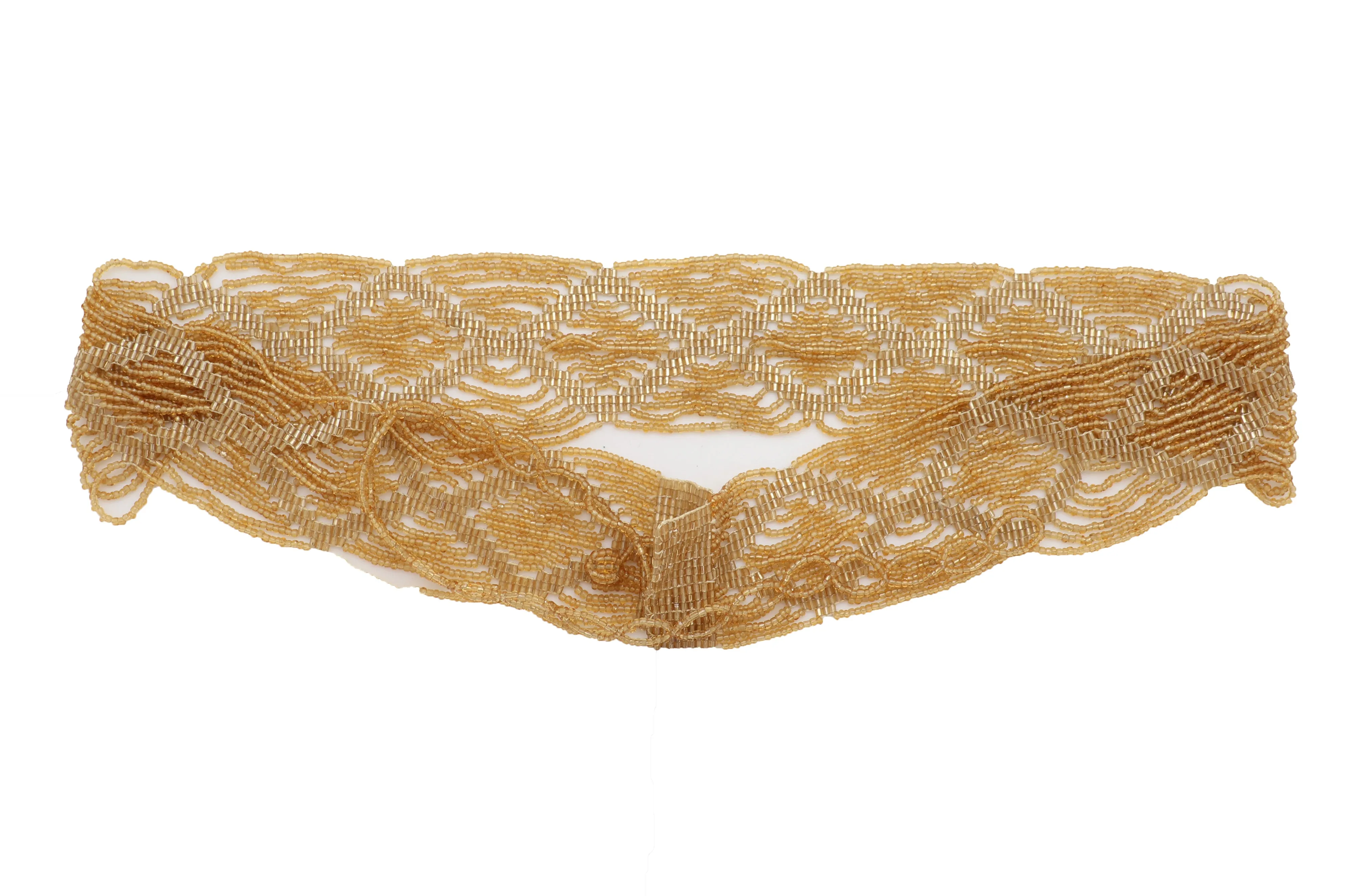 Tie Fashion Belt Yellow Gold Beads Wrap Around Hip High Waist Size M L