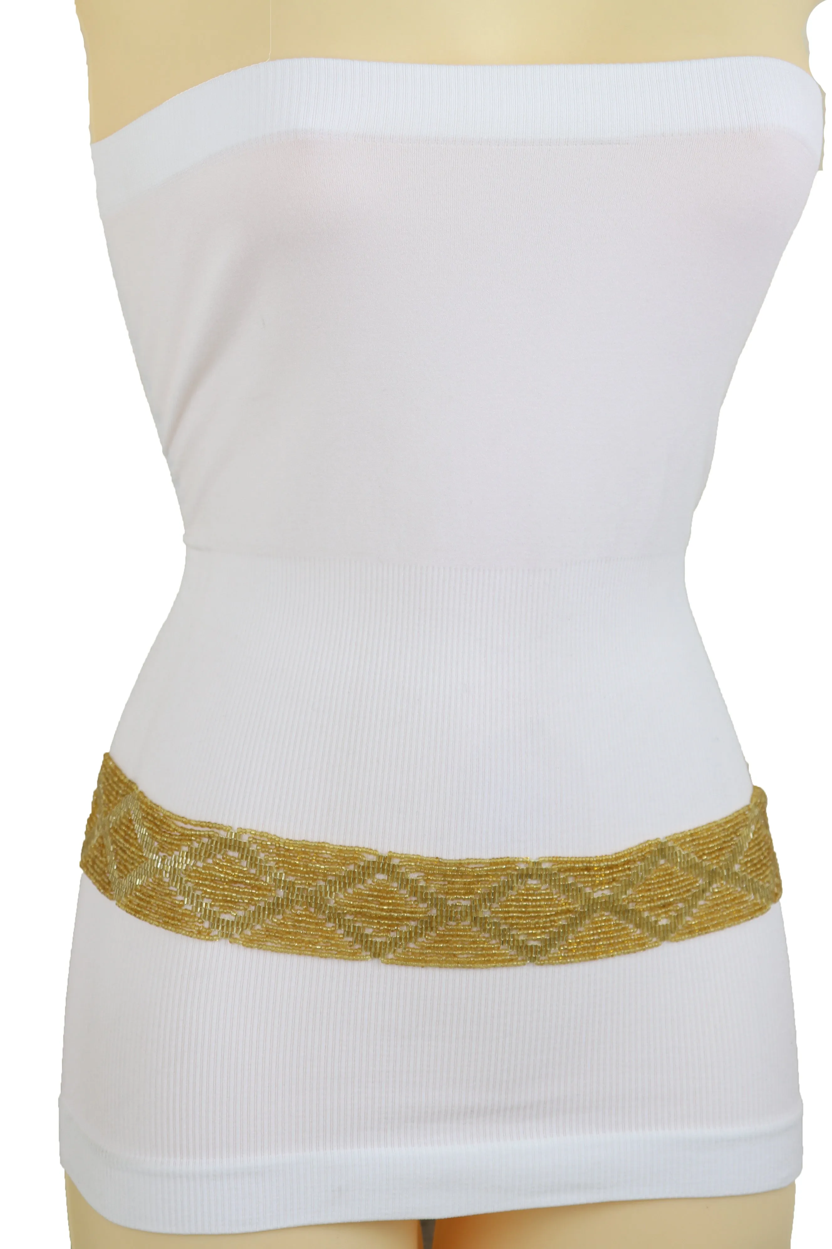 Tie Fashion Belt Yellow Gold Beads Wrap Around Hip High Waist Size M L