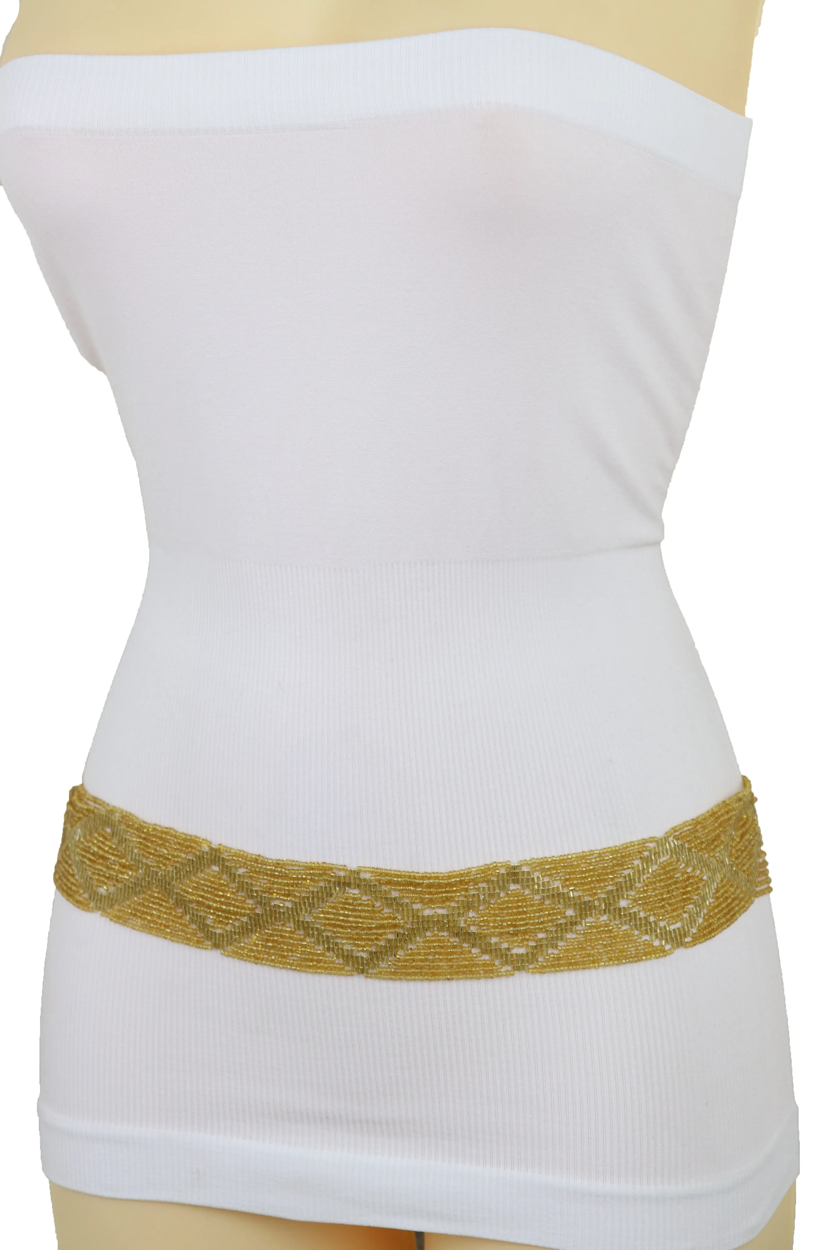 Tie Fashion Belt Yellow Gold Beads Wrap Around Hip High Waist Size M L