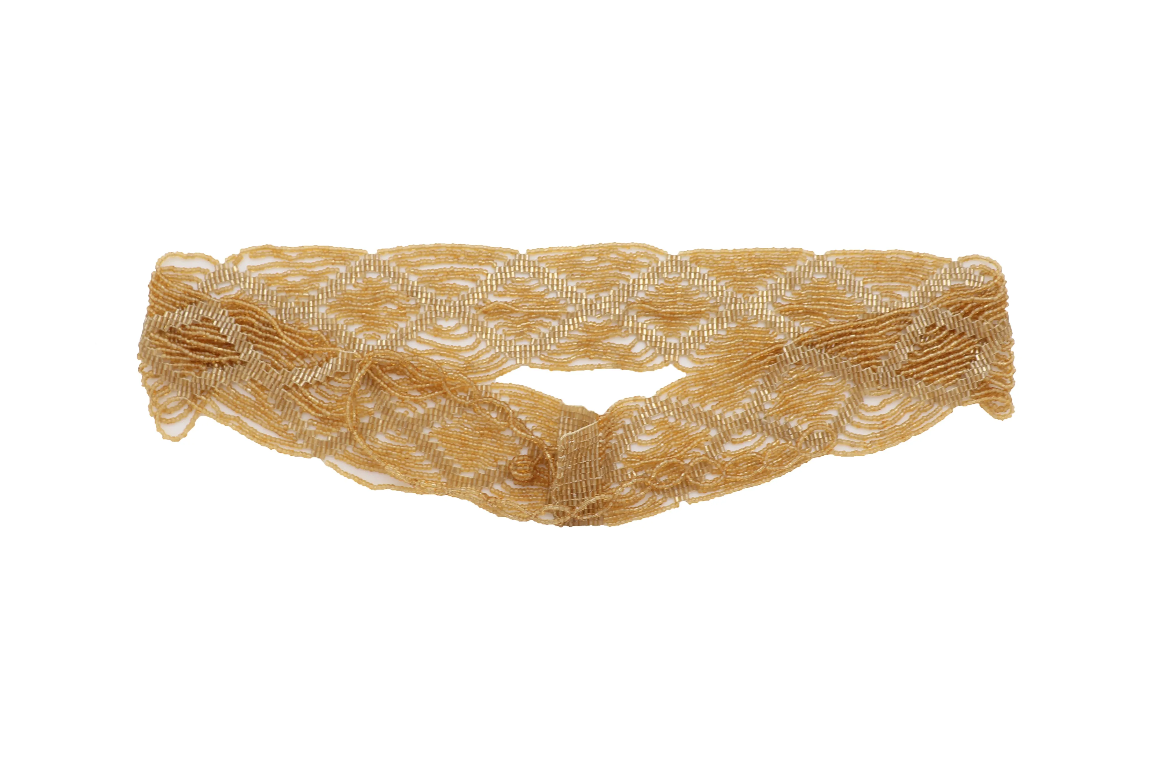 Tie Fashion Belt Yellow Gold Beads Wrap Around Hip High Waist Size M L