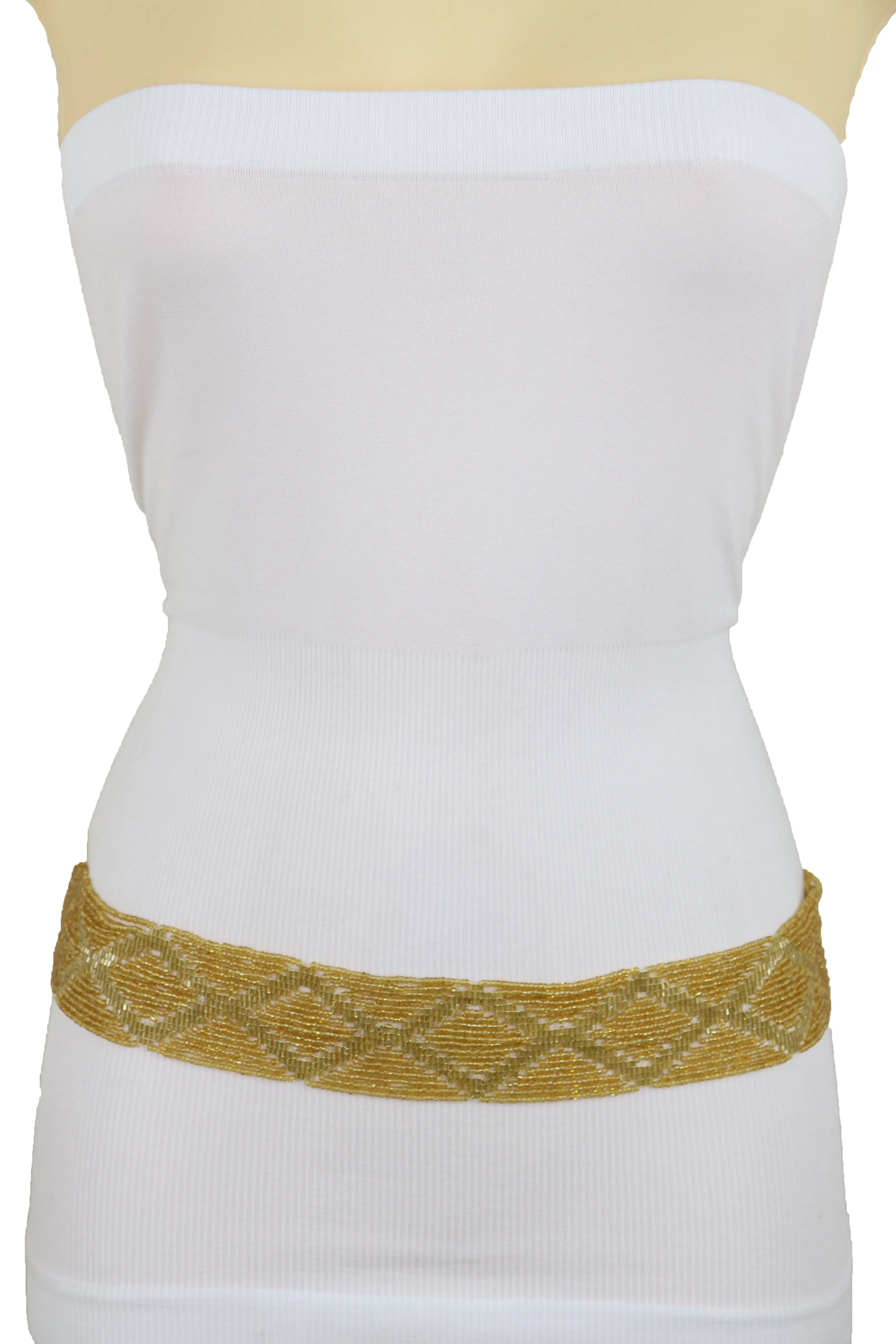 Tie Fashion Belt Yellow Gold Beads Wrap Around Hip High Waist Size M L