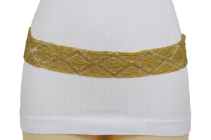 Tie Fashion Belt Yellow Gold Beads Wrap Around Hip High Waist Size M L
