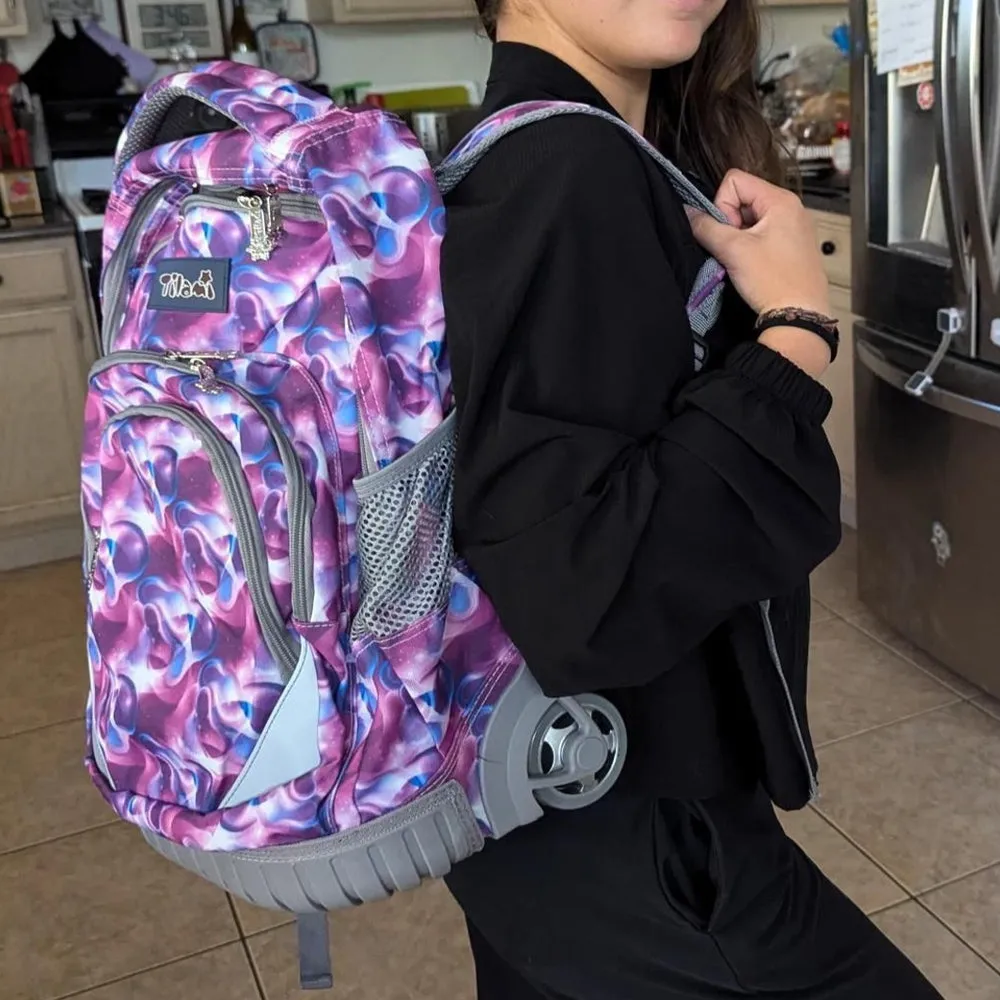 Tilami Purple Waves 18 inch Kids Rolling Backpack Laptop Backpack