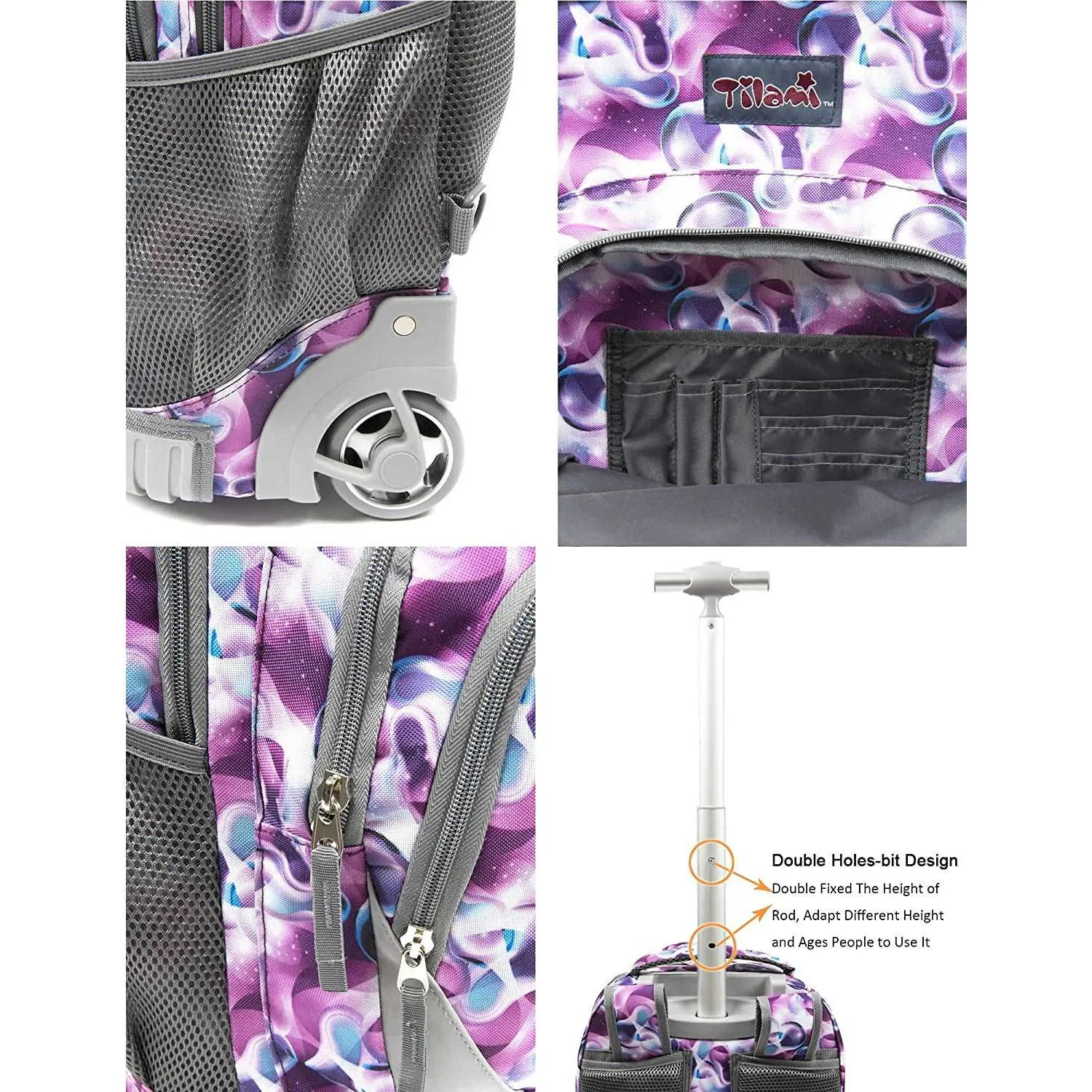 Tilami Purple Waves 18 inch Kids Rolling Backpack Laptop Backpack