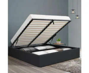 TOKI Storage Gas Lift Bed Frame without Headboard Fabric - Charcoal