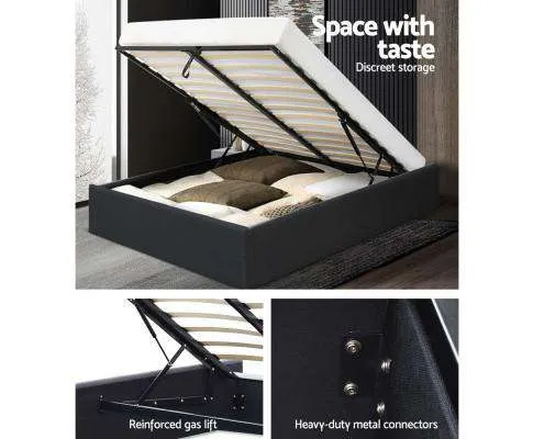 TOKI Storage Gas Lift Bed Frame without Headboard Fabric - Charcoal