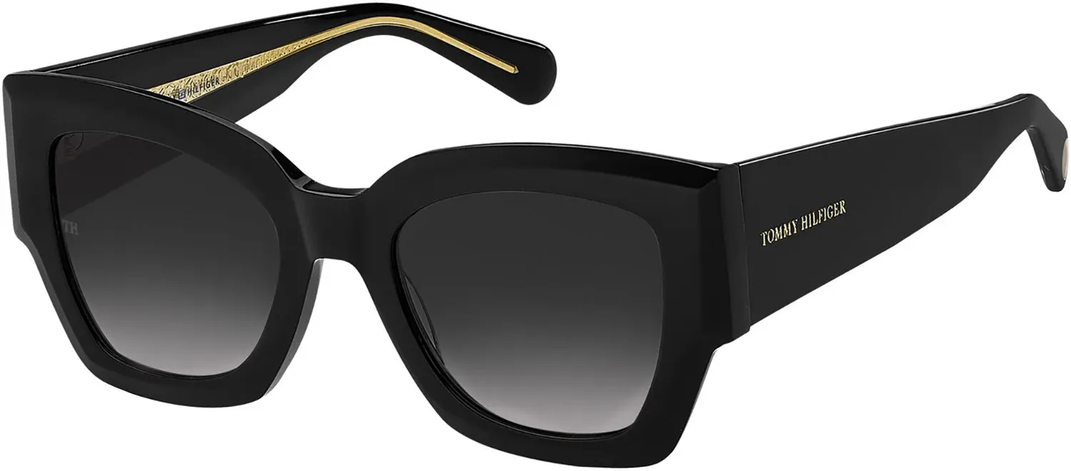 Tommy Hilfiger TH 1862/S 807_9O Rectangle Plastic Black Sunglasses with Grey Gradient Lens