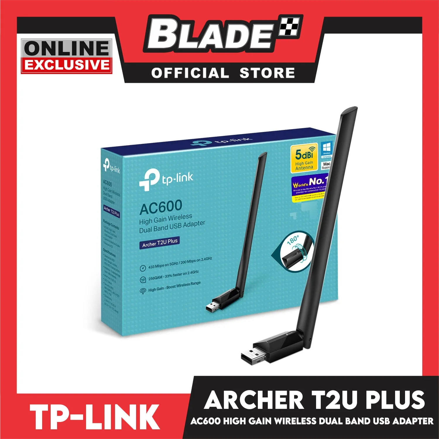 TP Link Archer T2U Plus AC600 High Gain Wireless Dual Band USB Adapter