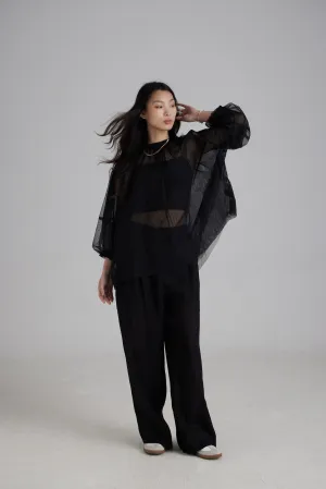TR2419 Mesh Puff Sleeve Top
