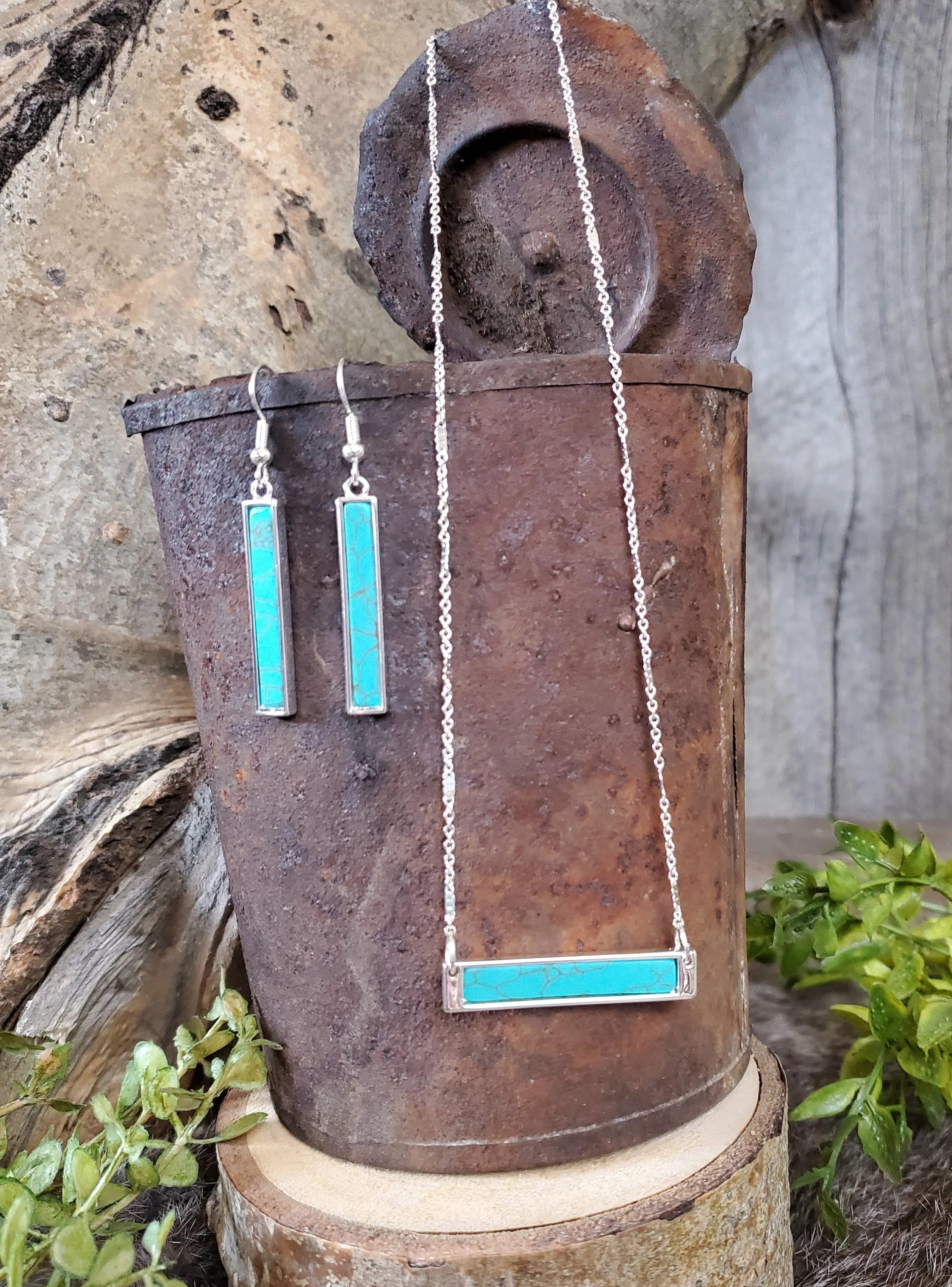 Turquoise Bar Necklace and Earrings Set