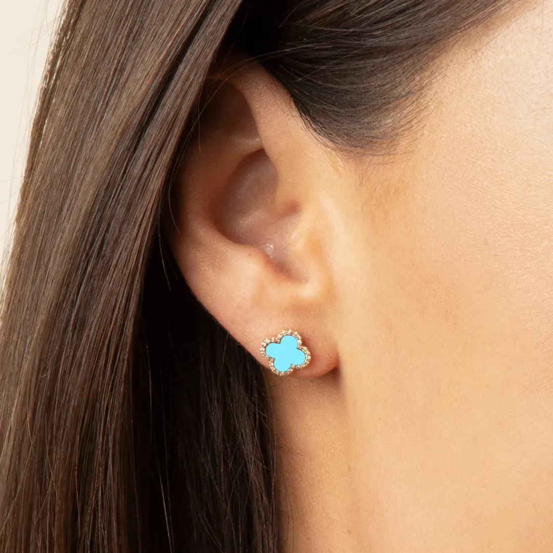 Turquoise Diamond Clover Stud Earrings