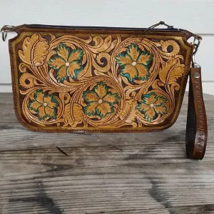 Turquoise Tipped Floral Wristlet